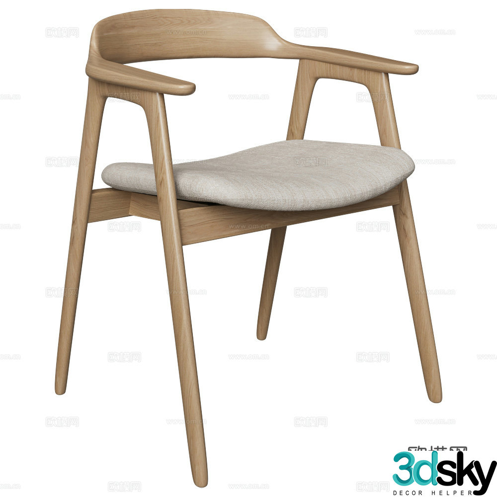 New Chinese style log single chair 3D model