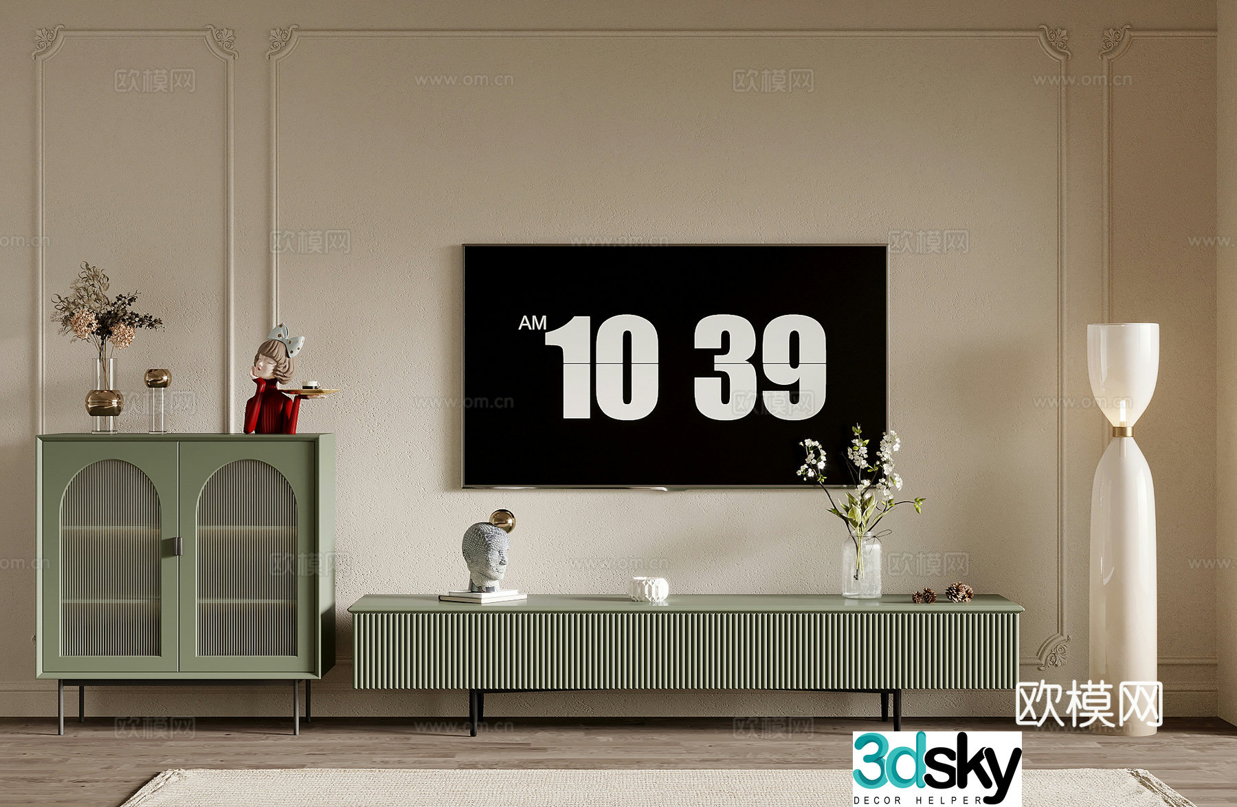 TV cabinet French cream-style TV cabinet Floor lamp Jewelry ornaments Sculpture 3D model