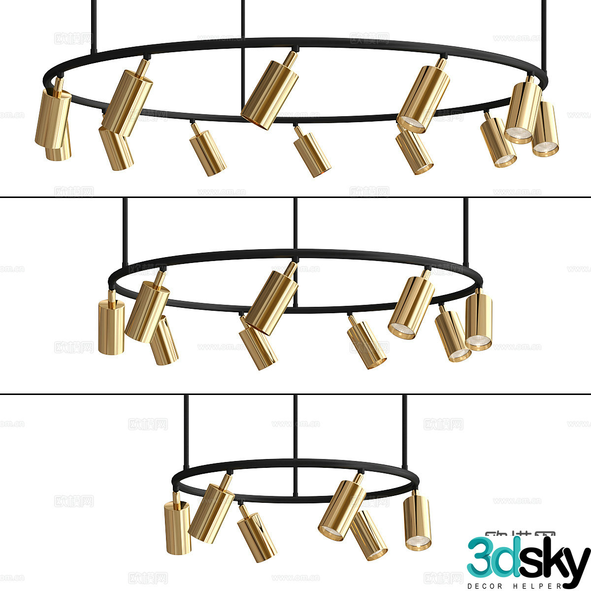 Modern light luxury ring decorative chandelier 3d model