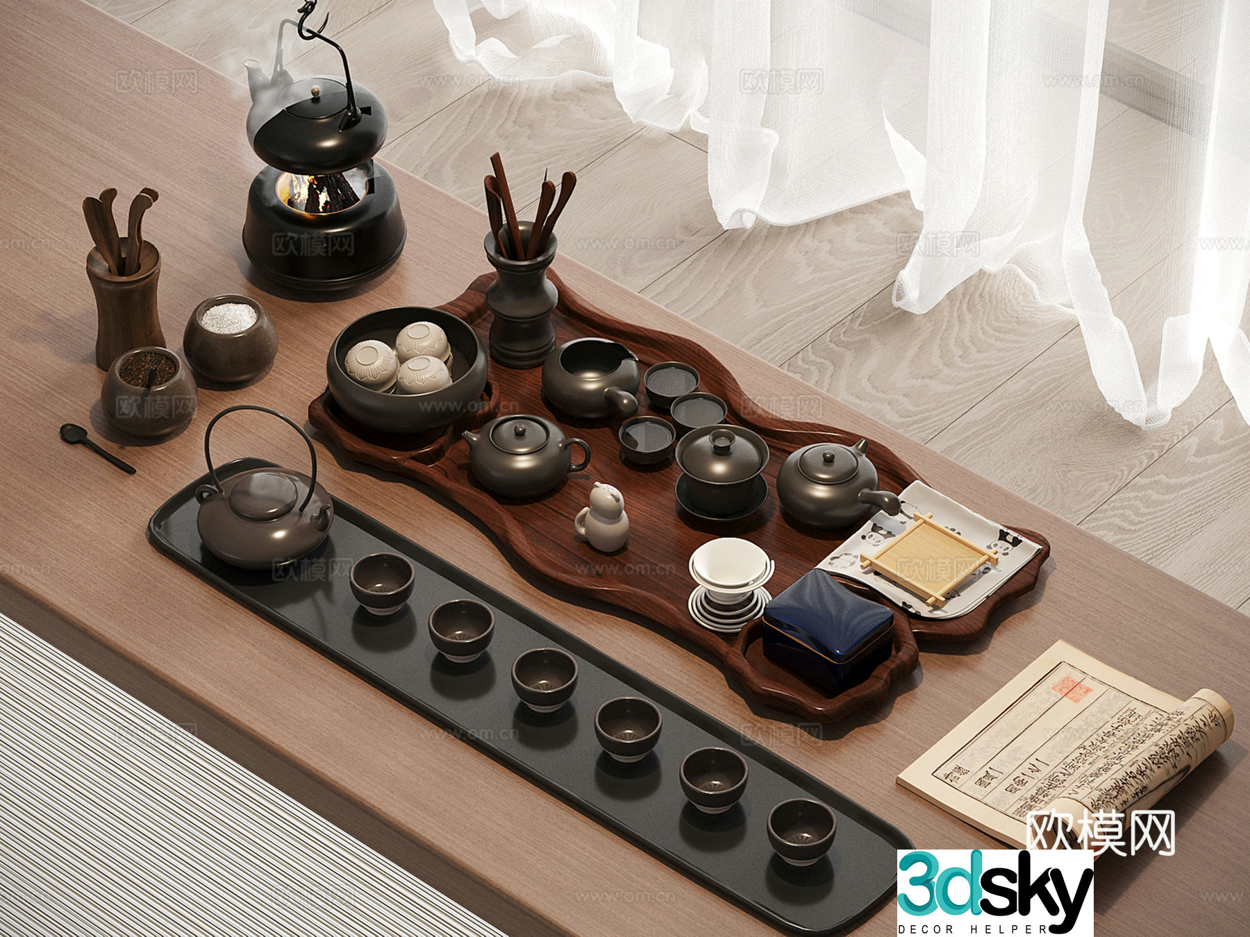 Chinese tea cup teapot tray tea set 3d model