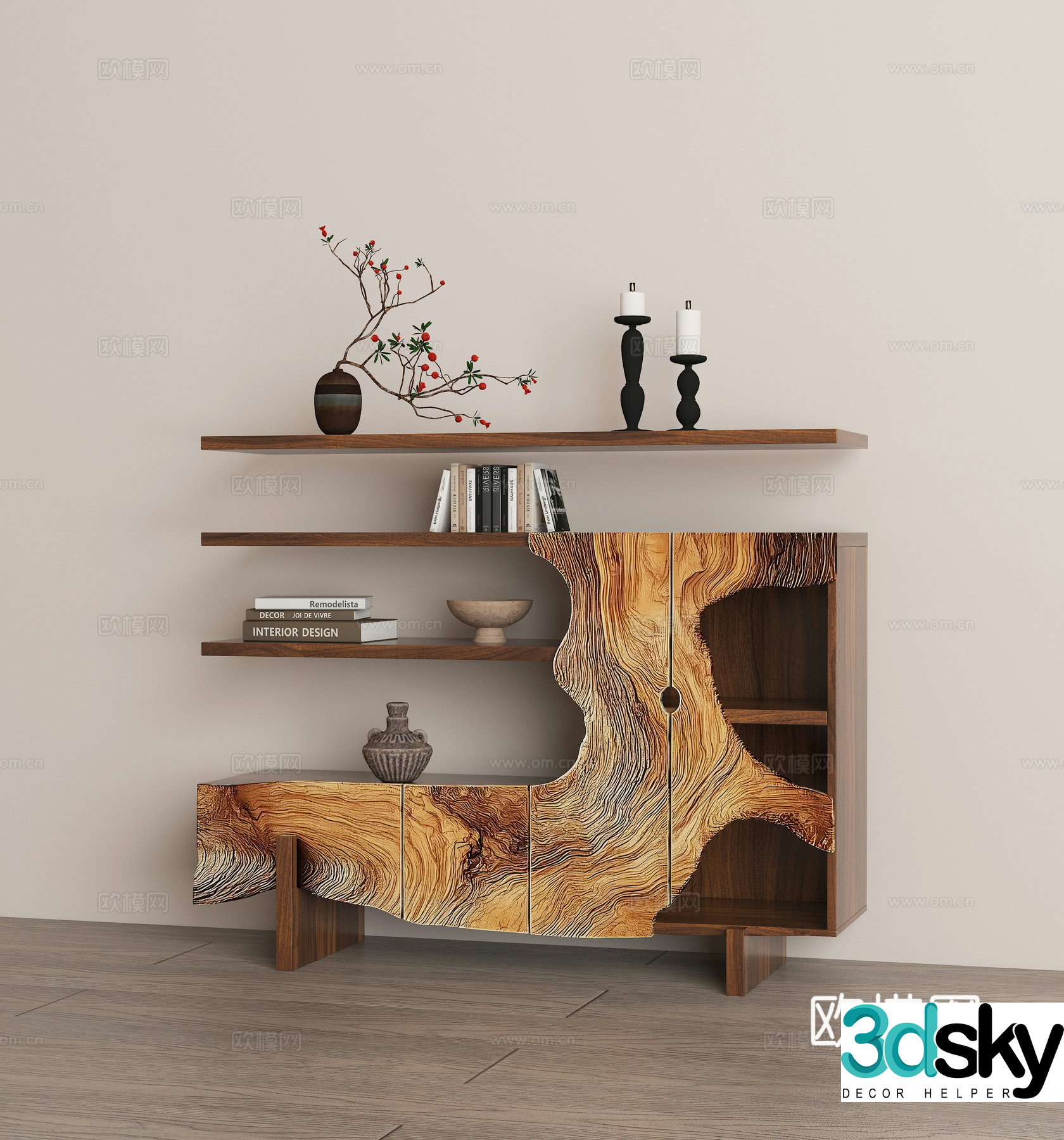 Retro medieval style end view cabinet 3D model