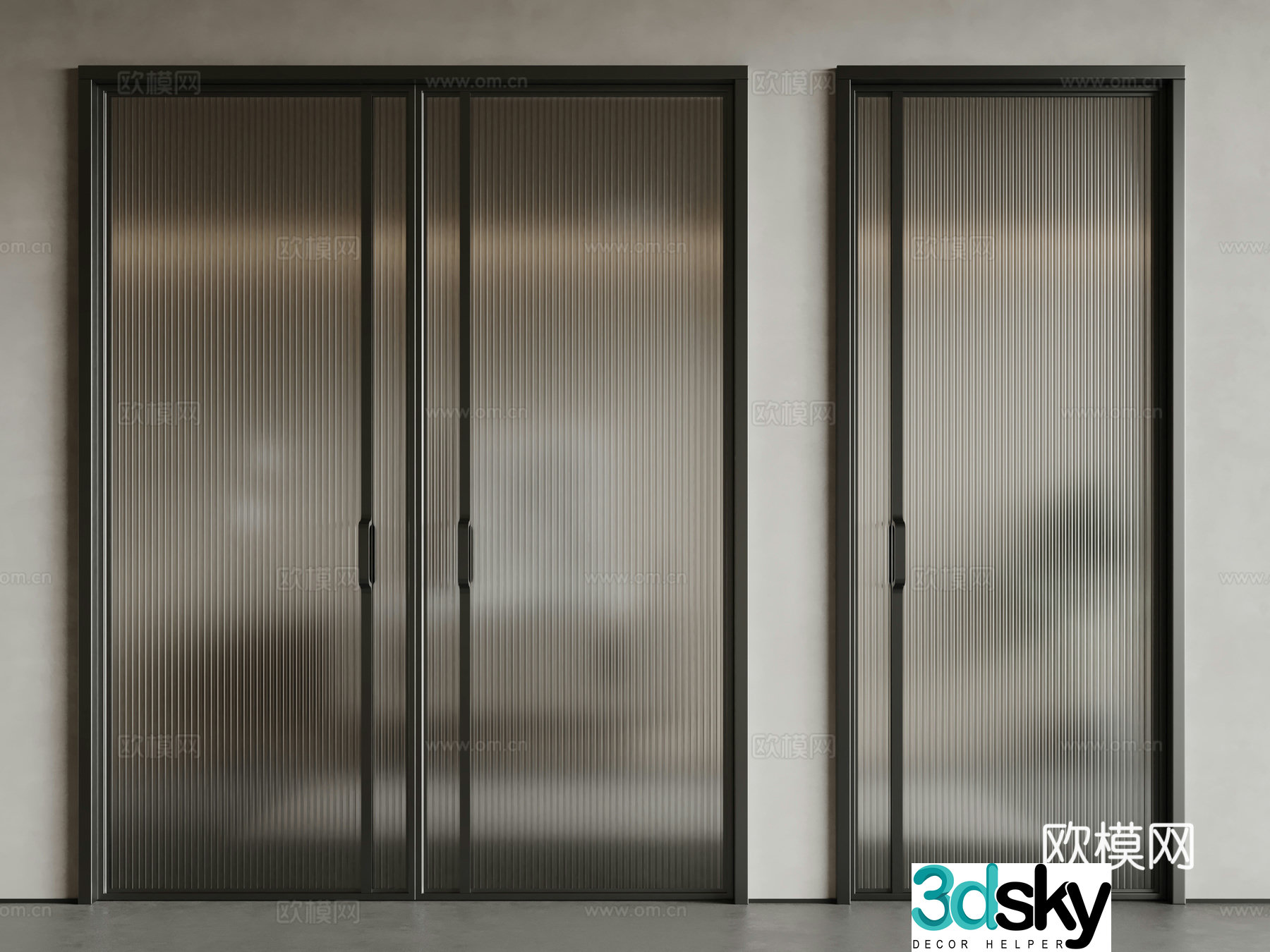 Modern glass sliding door Changhong glass door Glass sliding door 3D model