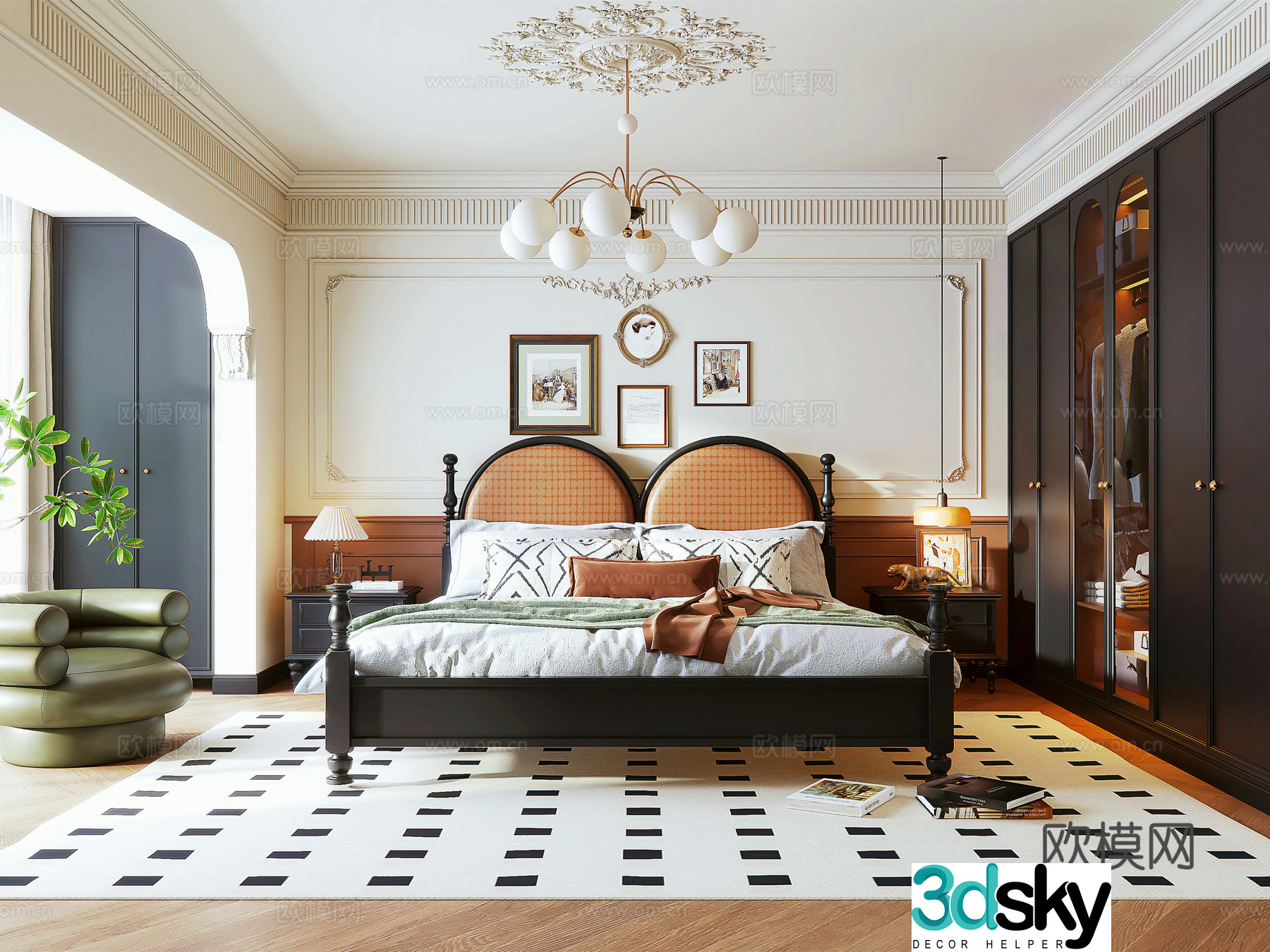 French medieval home bedroom master bedroom French double bed nightstand French wardrobe bedroom hanging 3d model