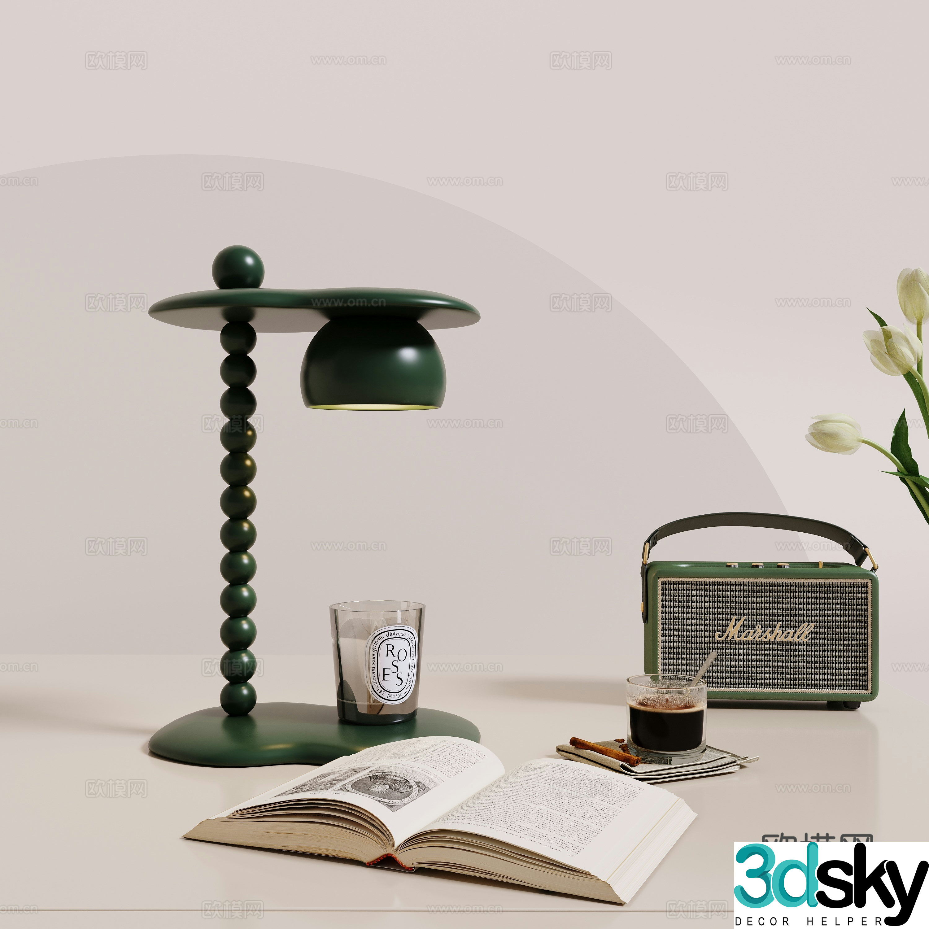 Medium cream table lamp 3d model