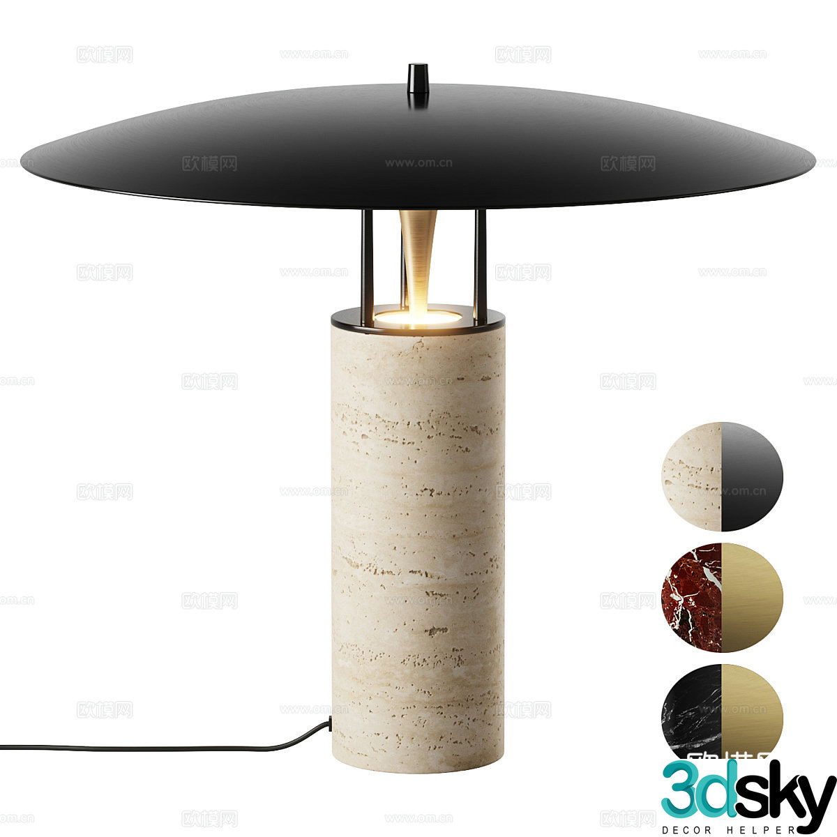 New Chinese style wall decoration marble metal table lamp 3D model