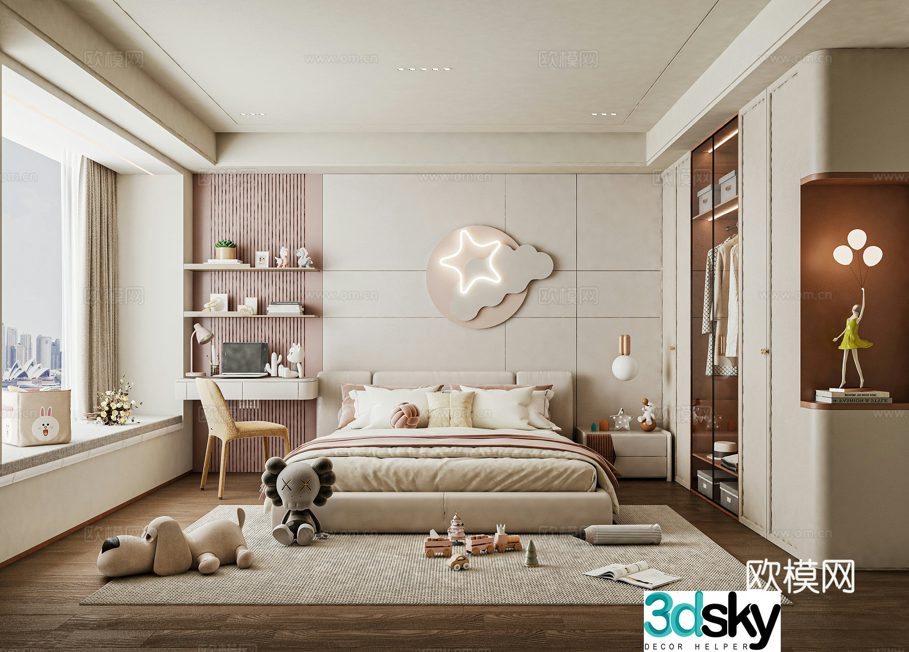 Cream French Children’s Room Cream French Girl’s Room French Cream Wardrobe 3D Model