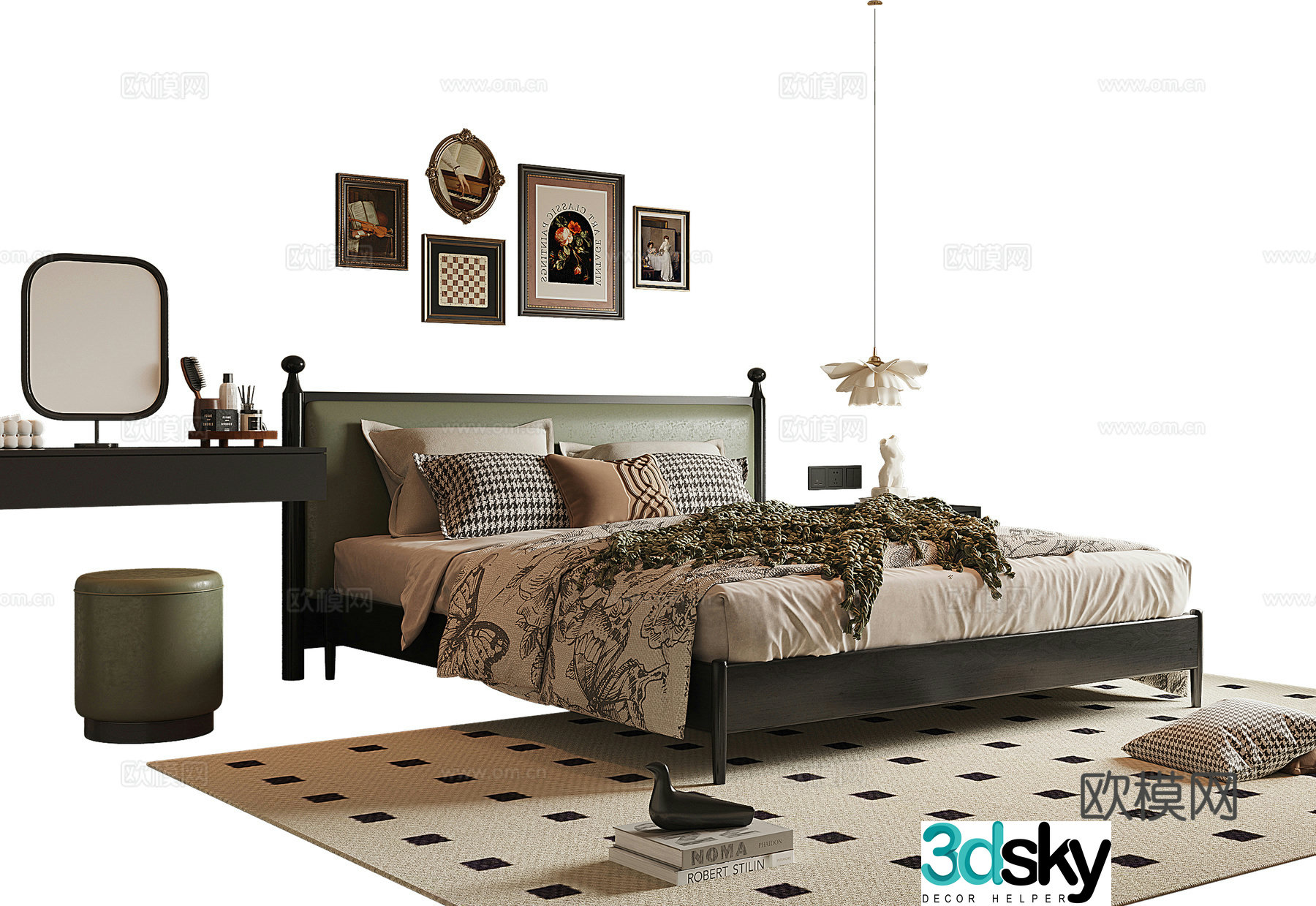 French medieval style double bed 3D model