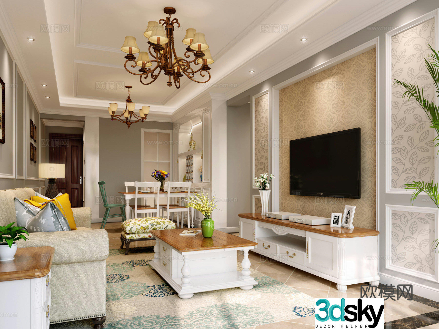 Simple European and simple European living room 3D model