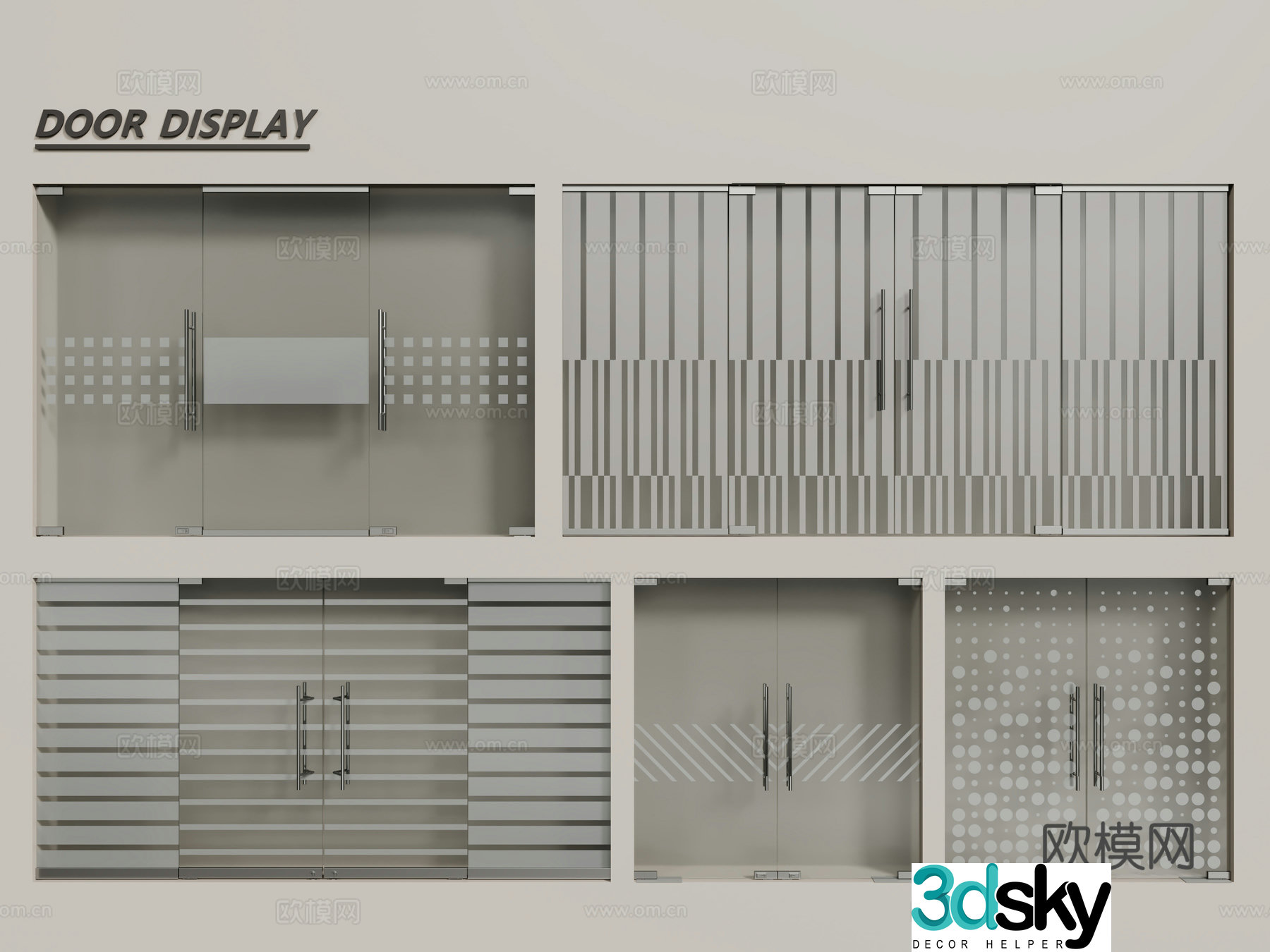 Modern office glass door frosted glass door 3d model