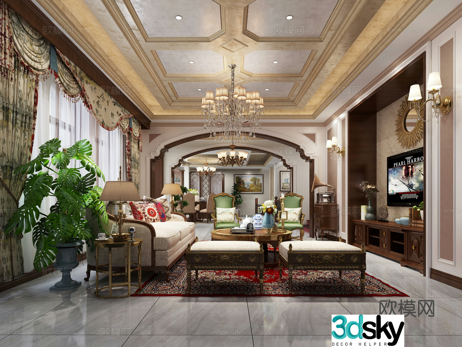 American living and dining room 3D model