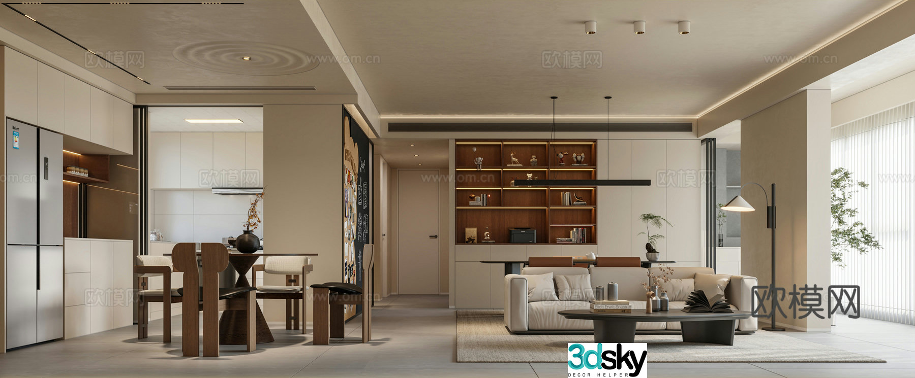 Modern medieval living and dining room 3d model