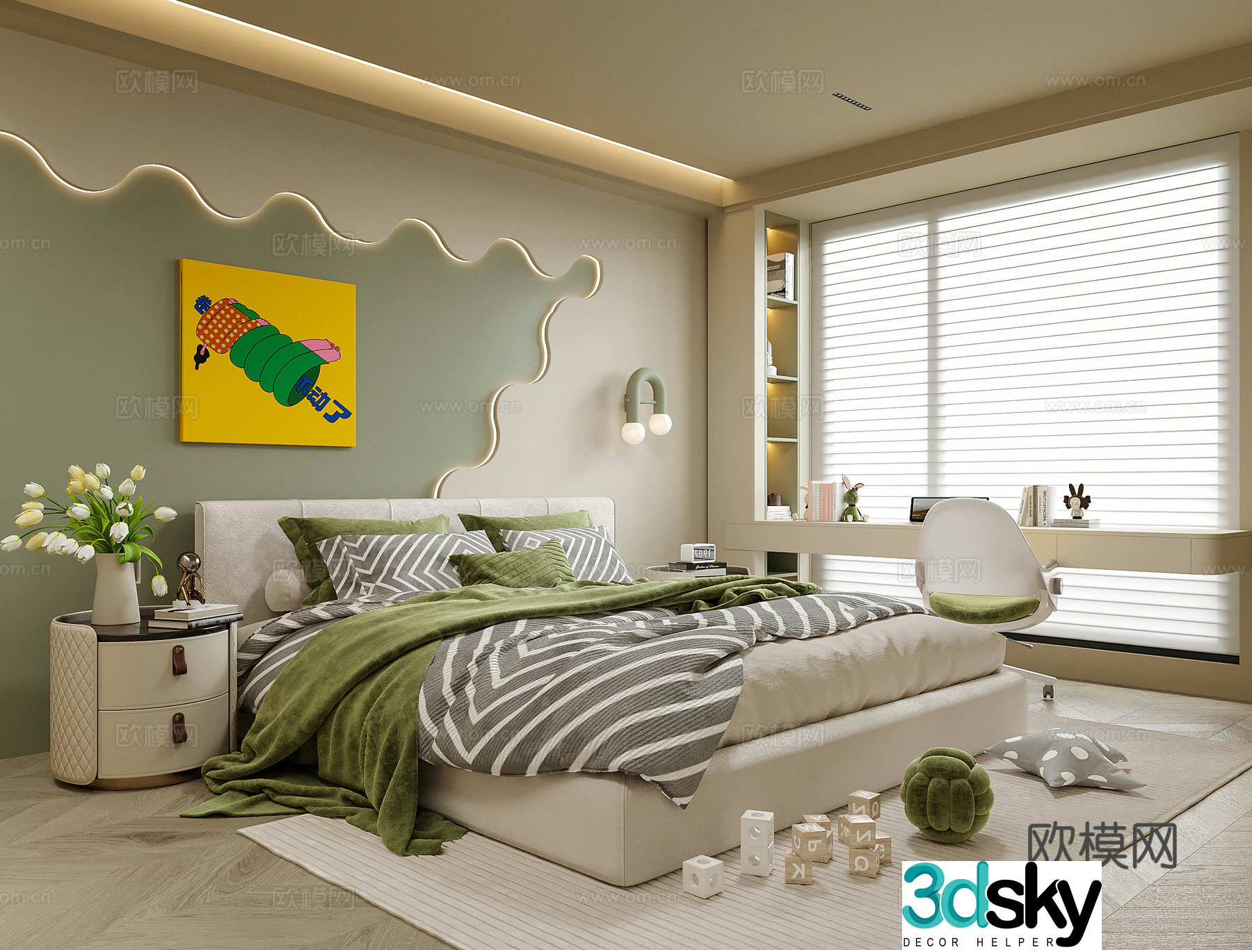Modern universal children’s room Girls room Girls room Children’s bed 3d model