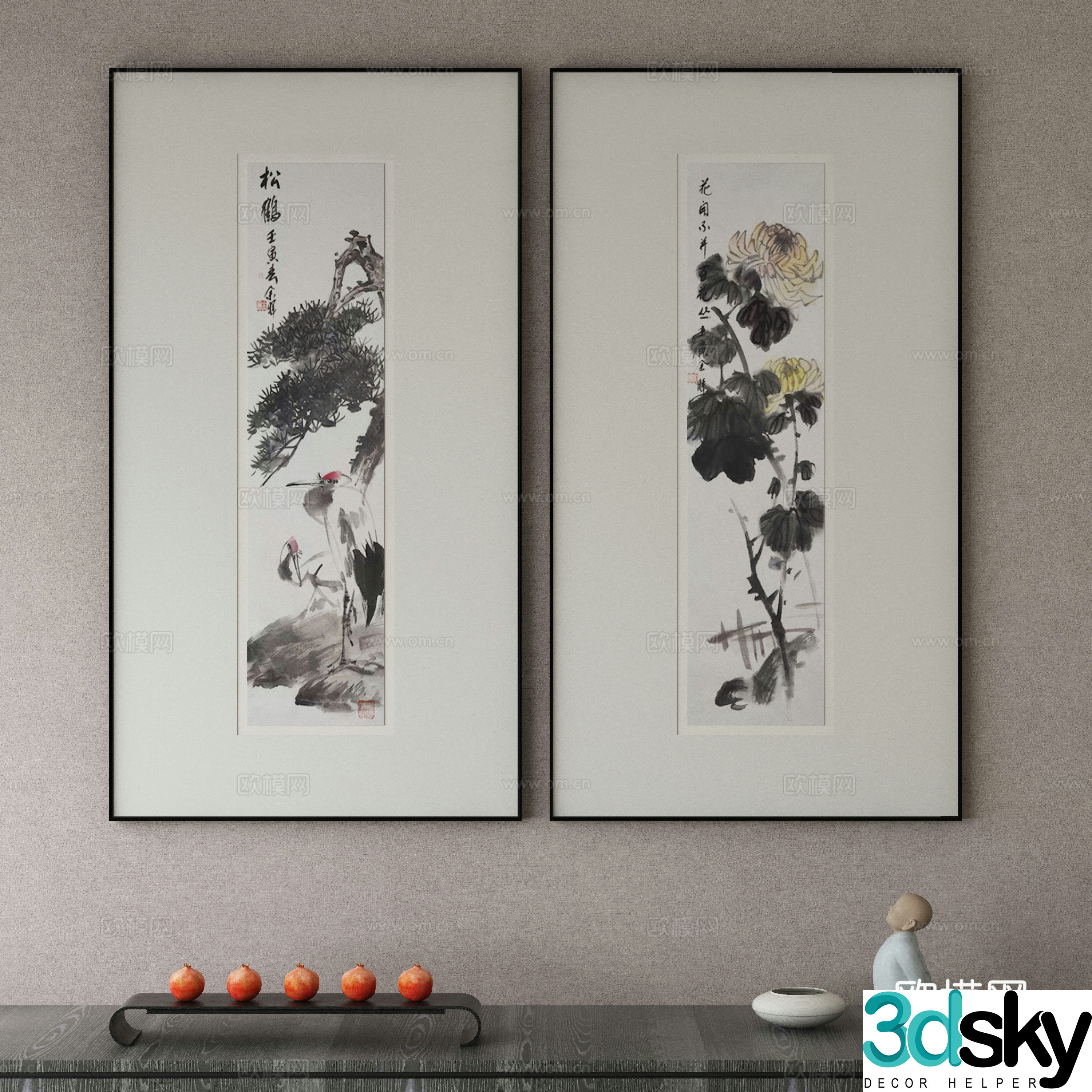 New Chinese style wasabi paintings oil paintings 3D model