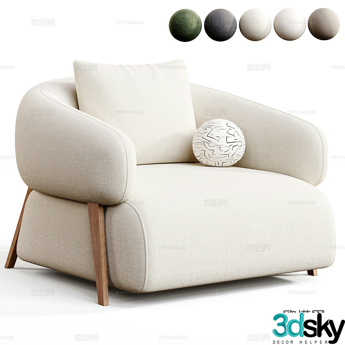 New Chinese style fabric armchair 3D model