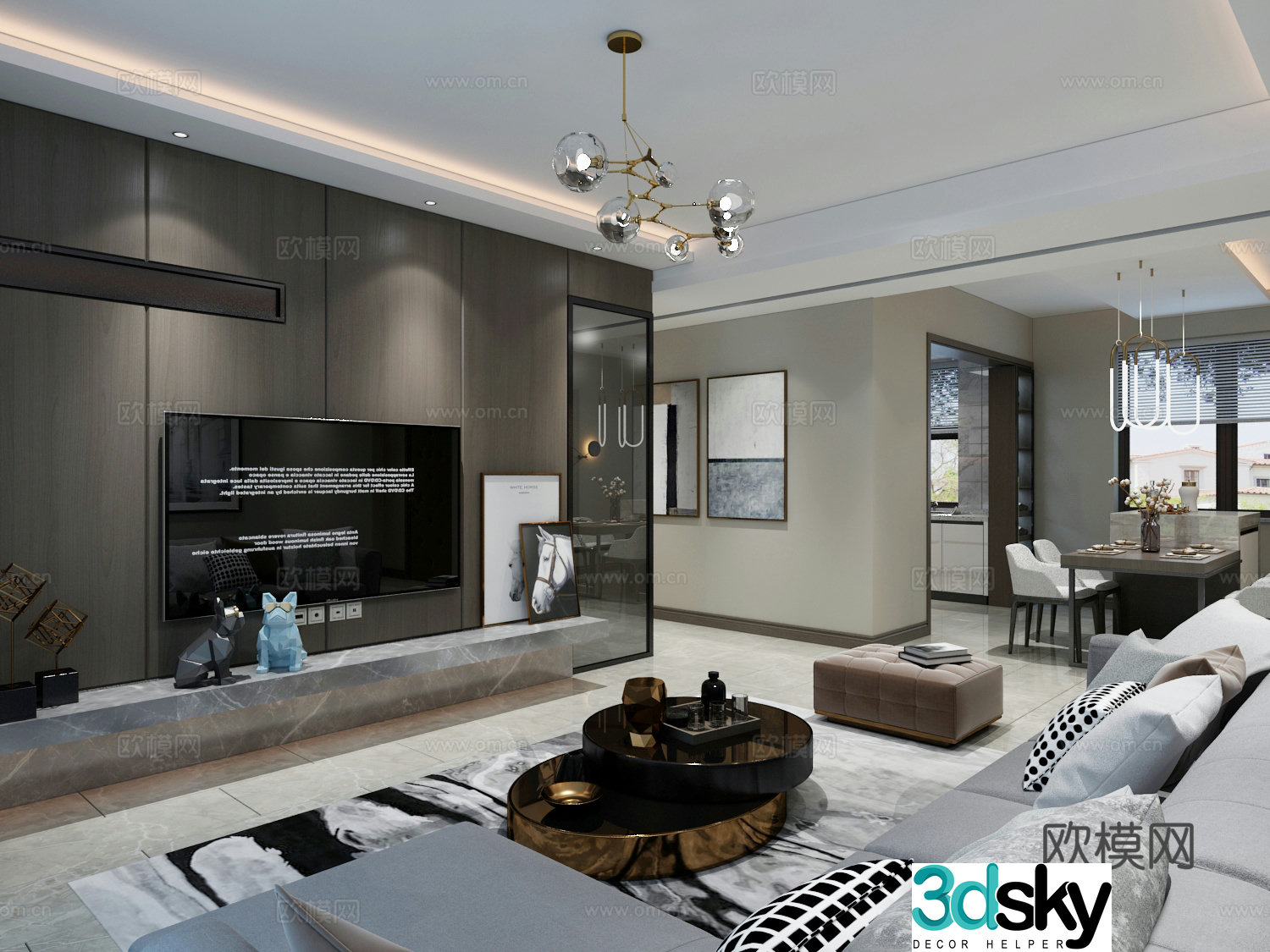 Modern Nordic Living Room Sofa Coffee Table Lamp 3D Model