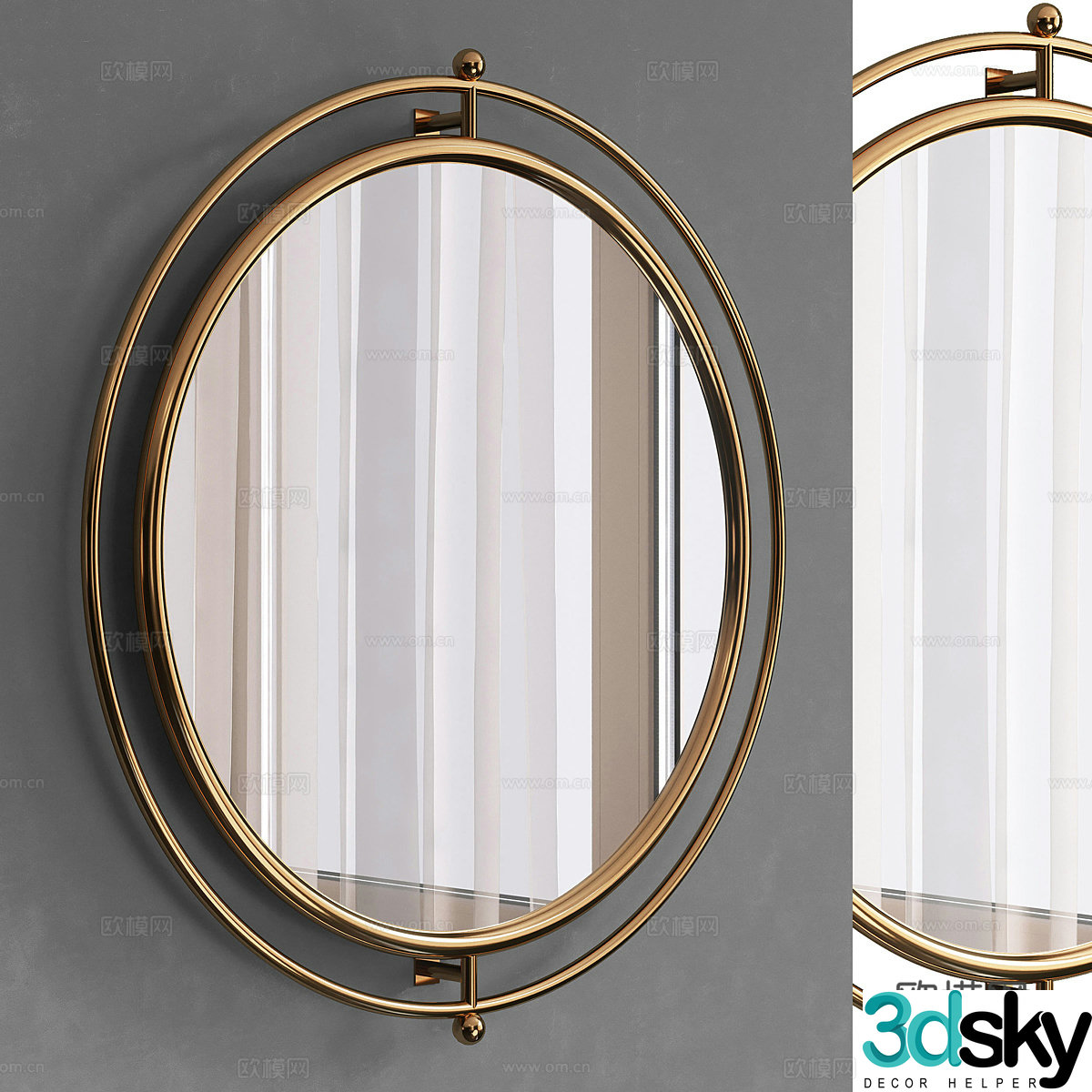 New Chinese style wall decoration round mirror 3D model