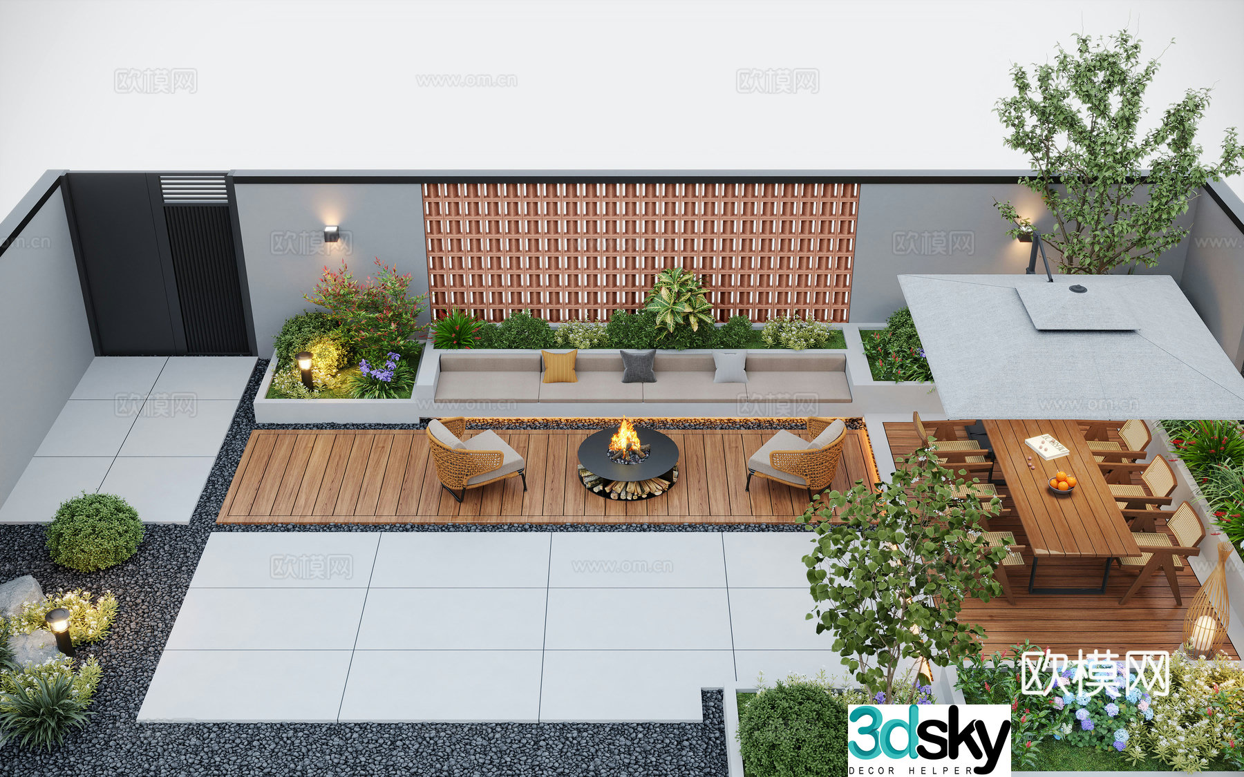 Modern courtyard landscape courtyard garden outdoor leisure chair outdoor dining table 3d model
