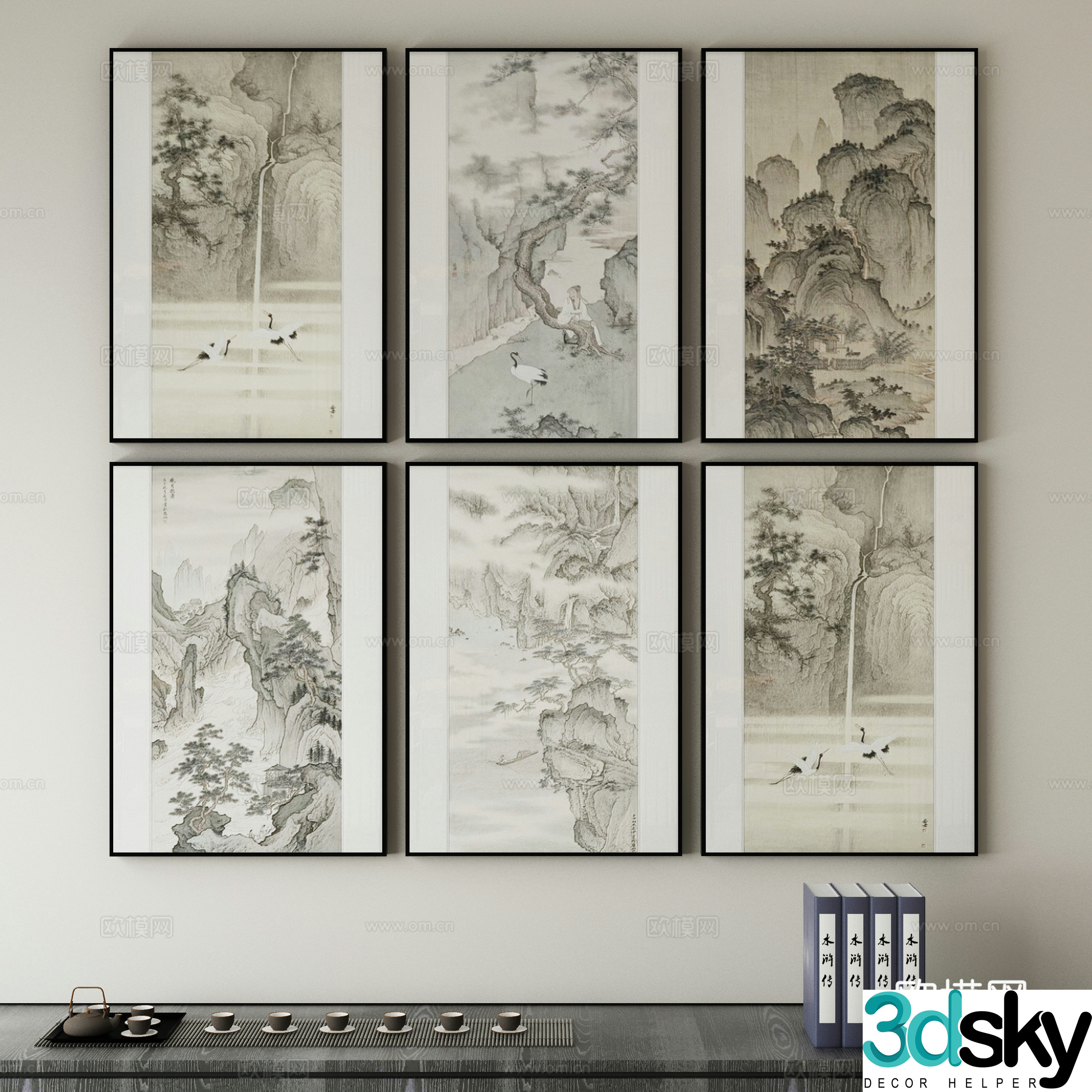 New Chinese style wasabi paintings oil paintings 3D model