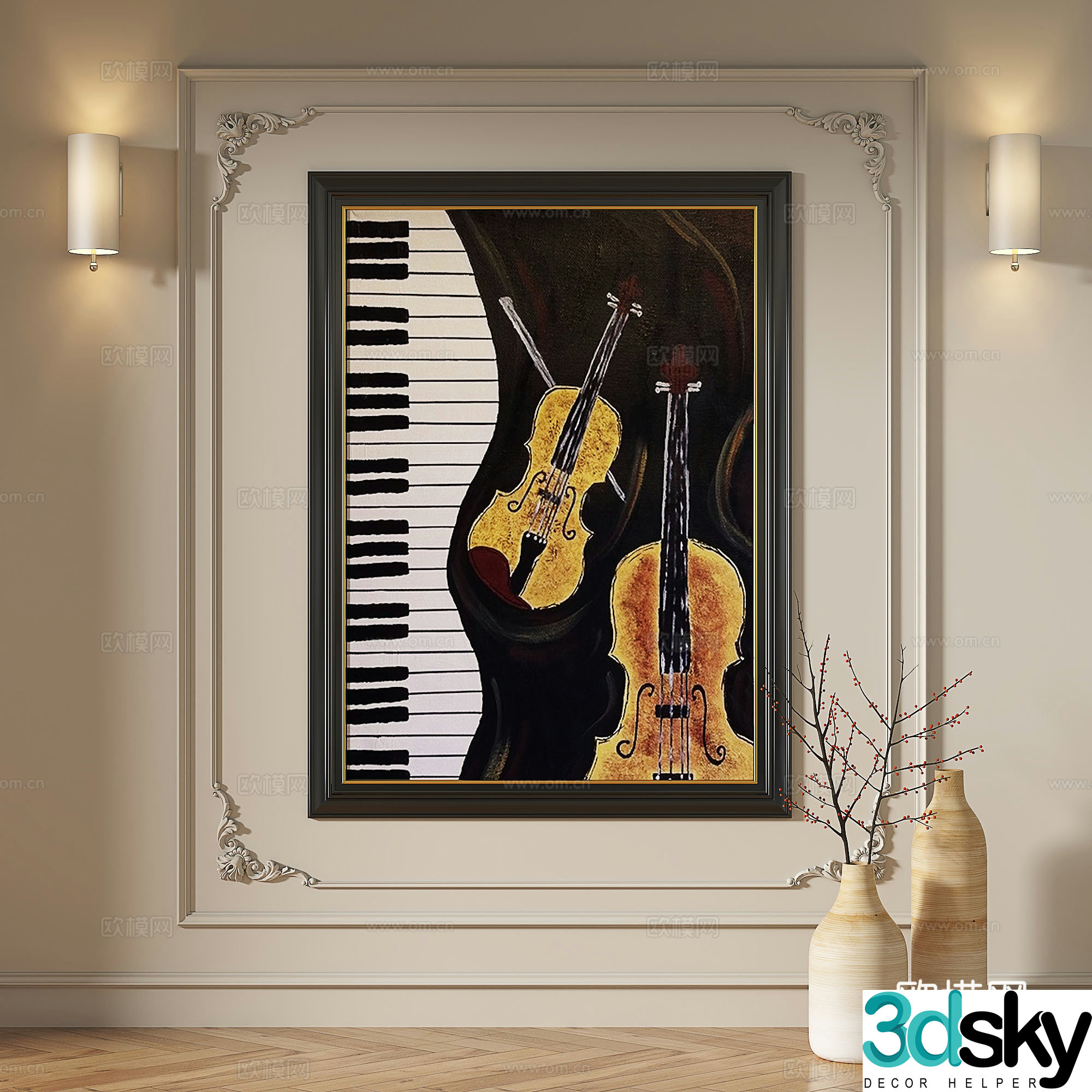 French modern retro medieval light luxury European classical simple abstract decorative painting 3d model