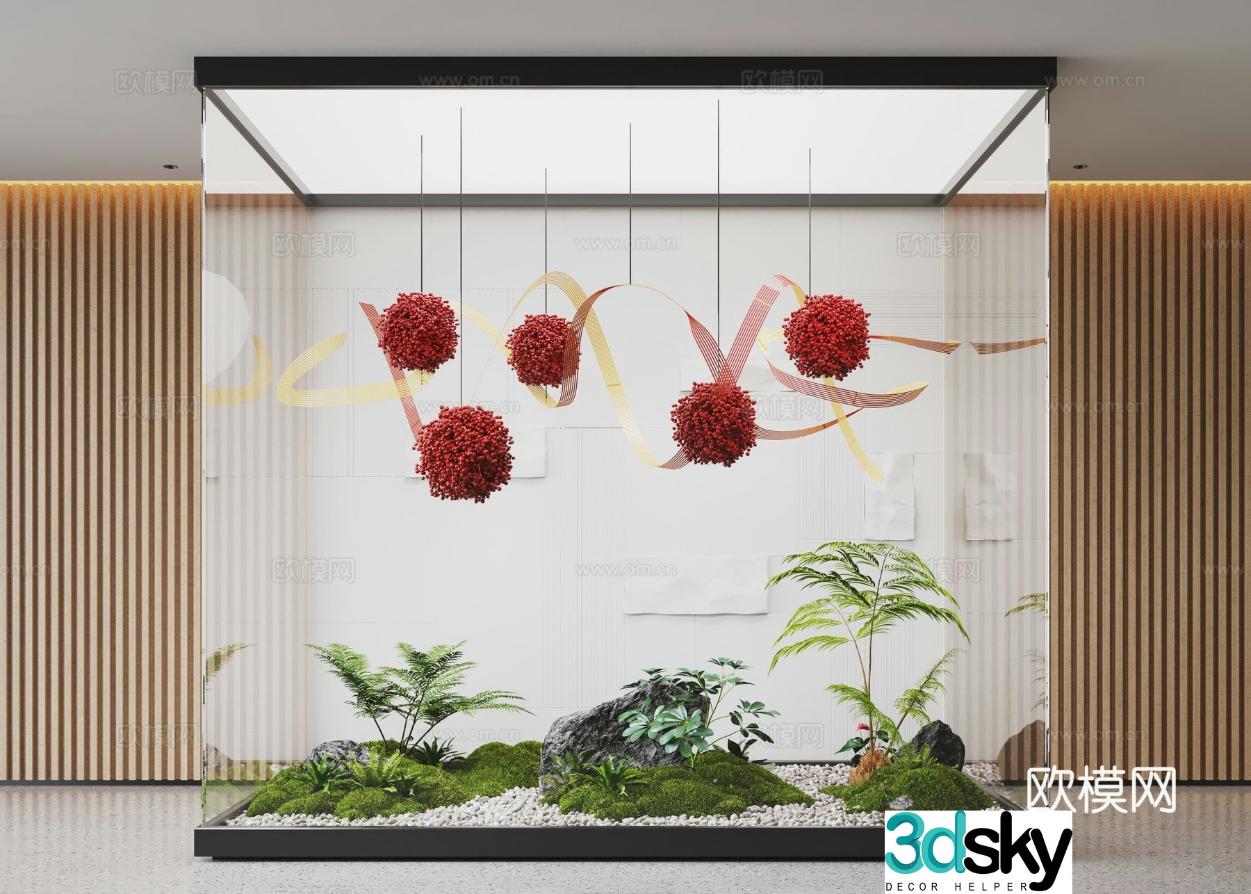 Modern interior landscape landscaping moss landscape landscape sketch rattan weaving device plant device 3D model