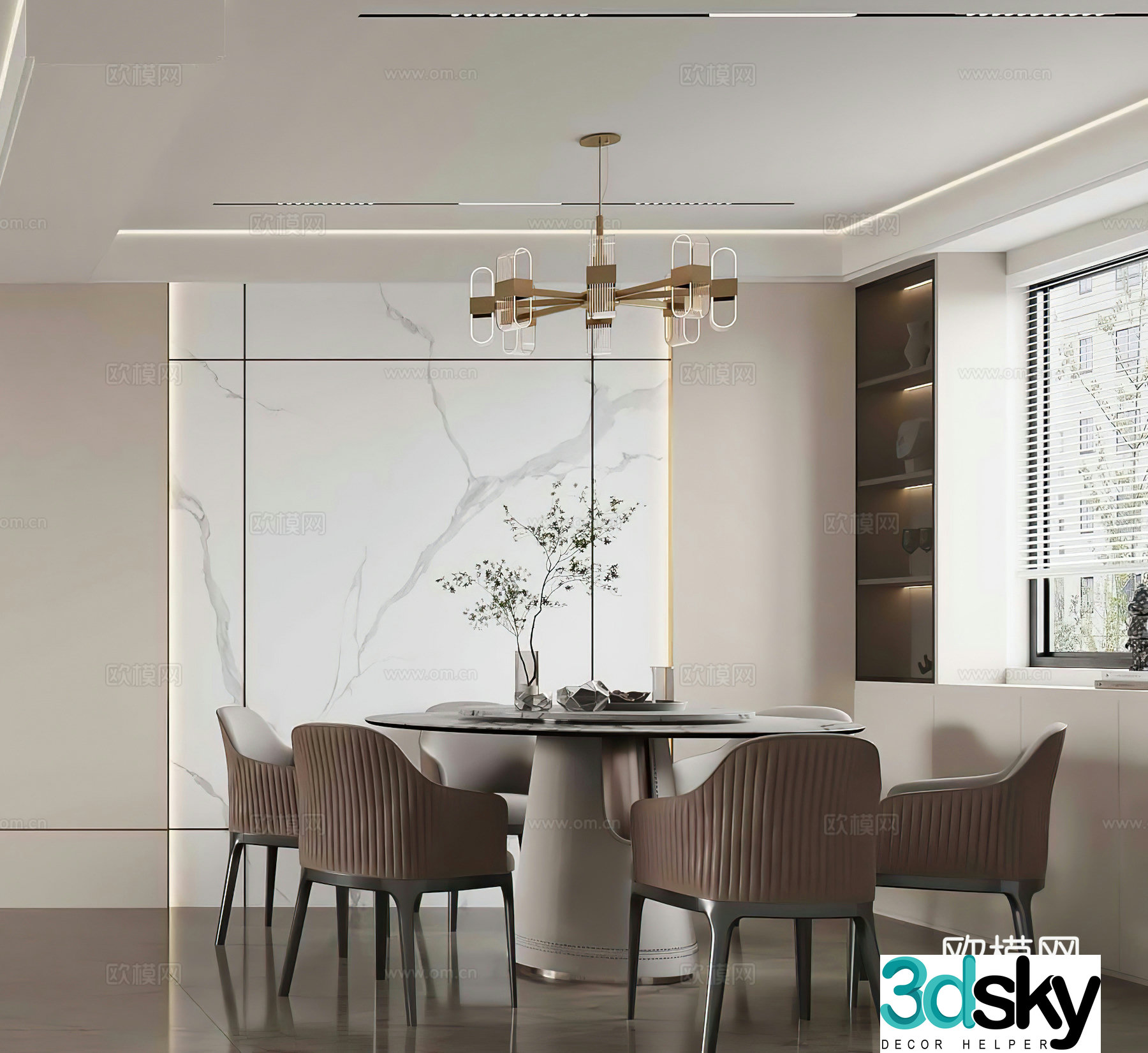 Modern restaurant Simple restaurant Light luxury restaurant Chandelier Round dining table Wine cabinet Modern dining 3D model