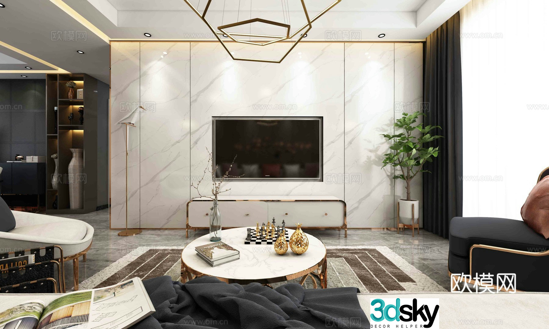 Modern light luxury living room dining model 3d model