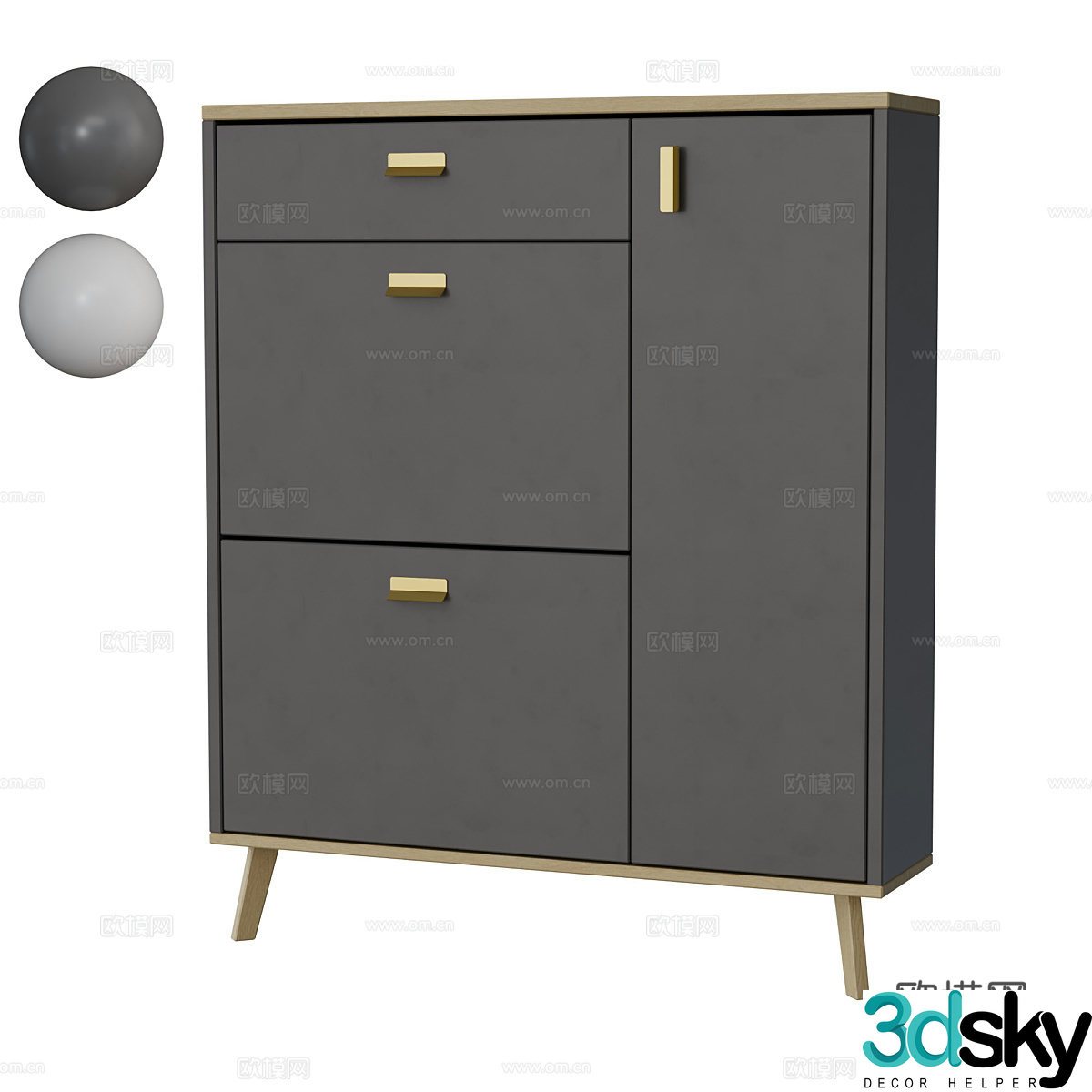 Modern Nordic finished low shoe cabinet 3D model