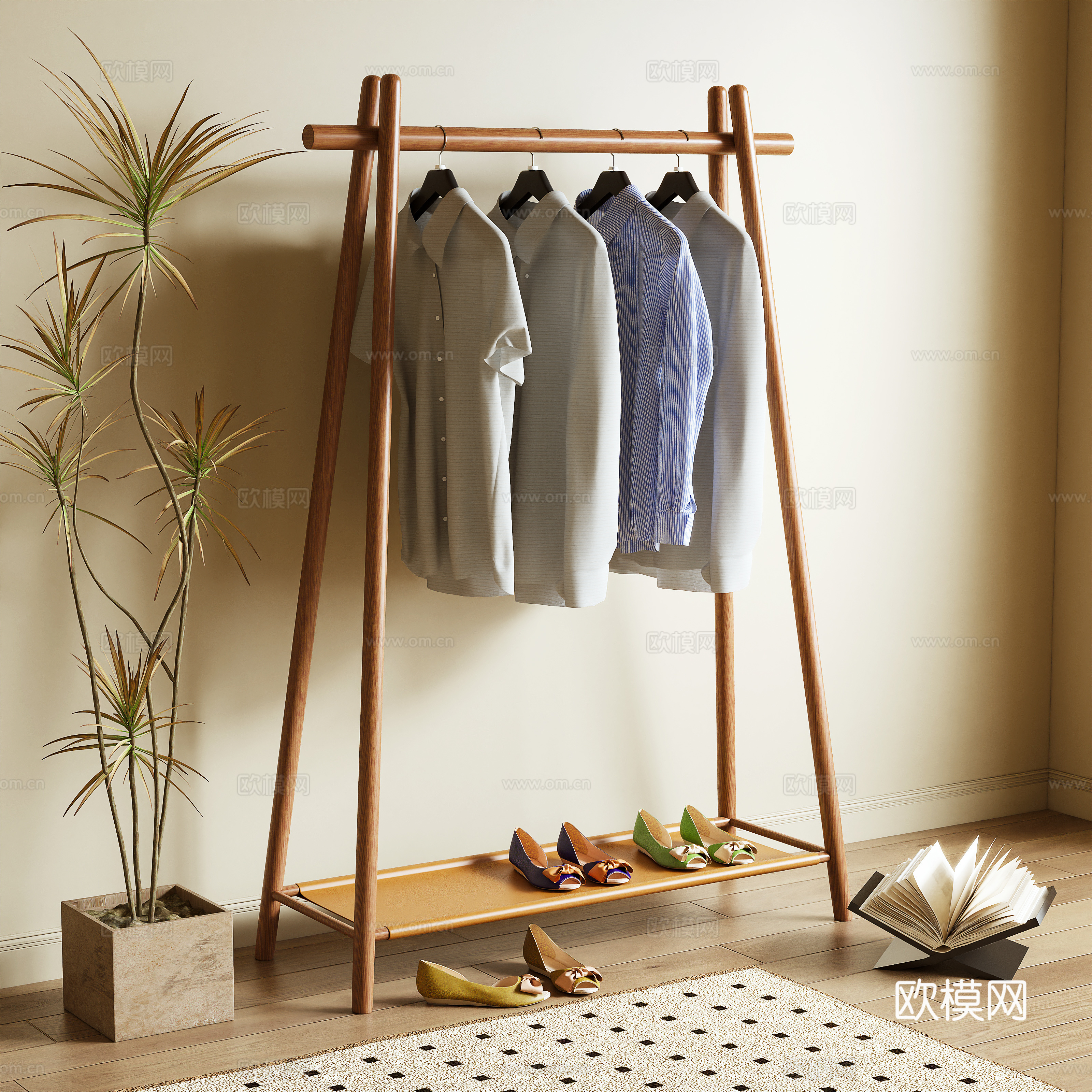 Log wind hanger floor hanger clothes hanger clothes hanger clothes 3d model