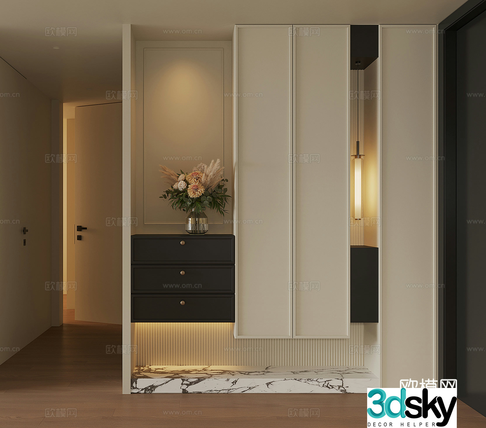 Modern home entrance shoe cabinet 3D model