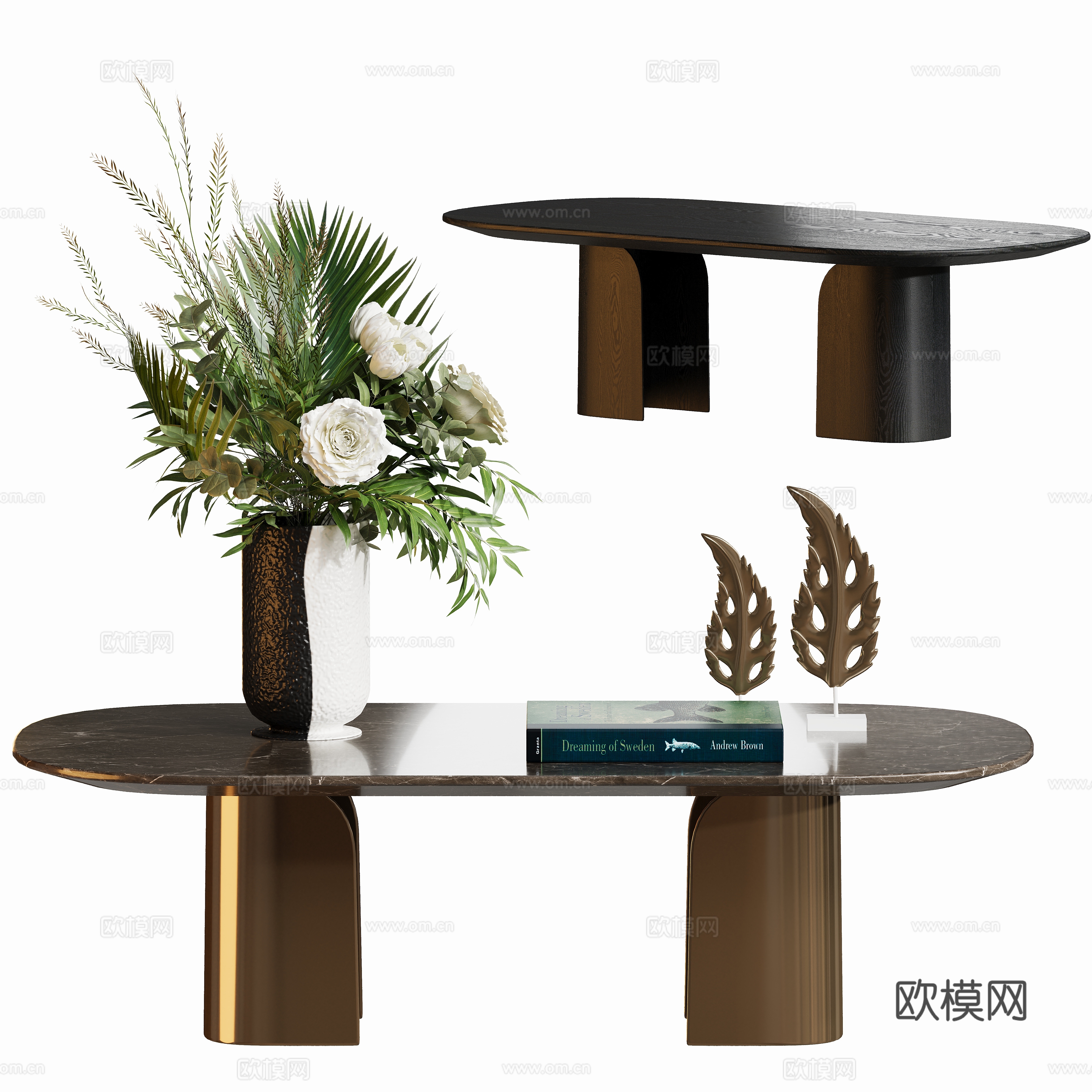 Modern light luxury stone coffee table 3D model