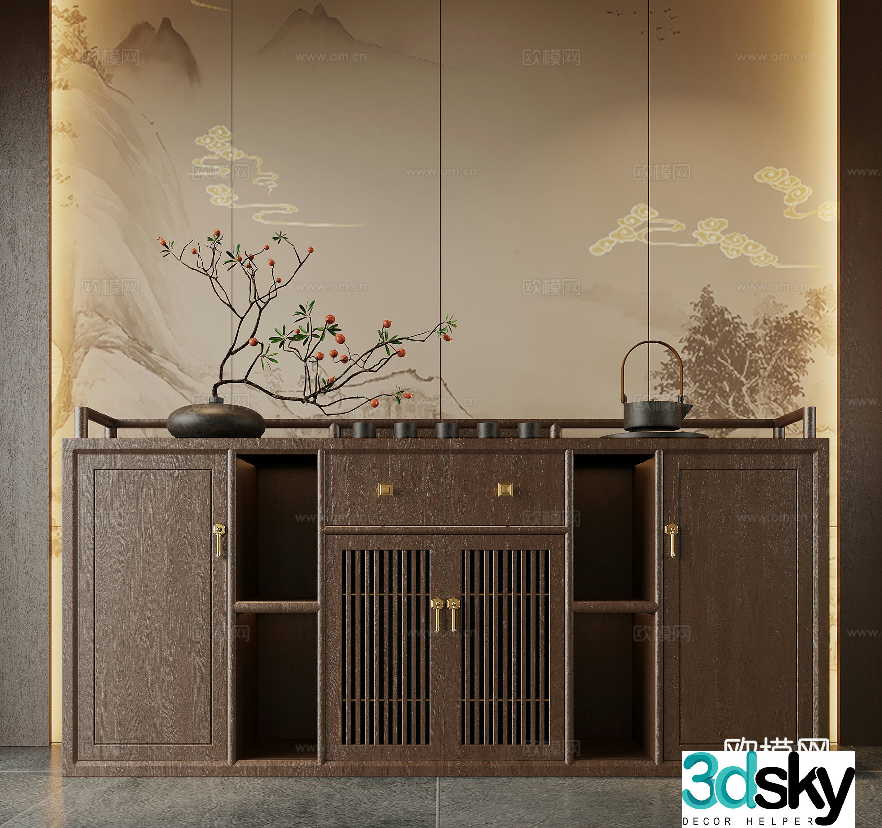 Porch Cabinet New Chinese style porch Cabinet 3D model
