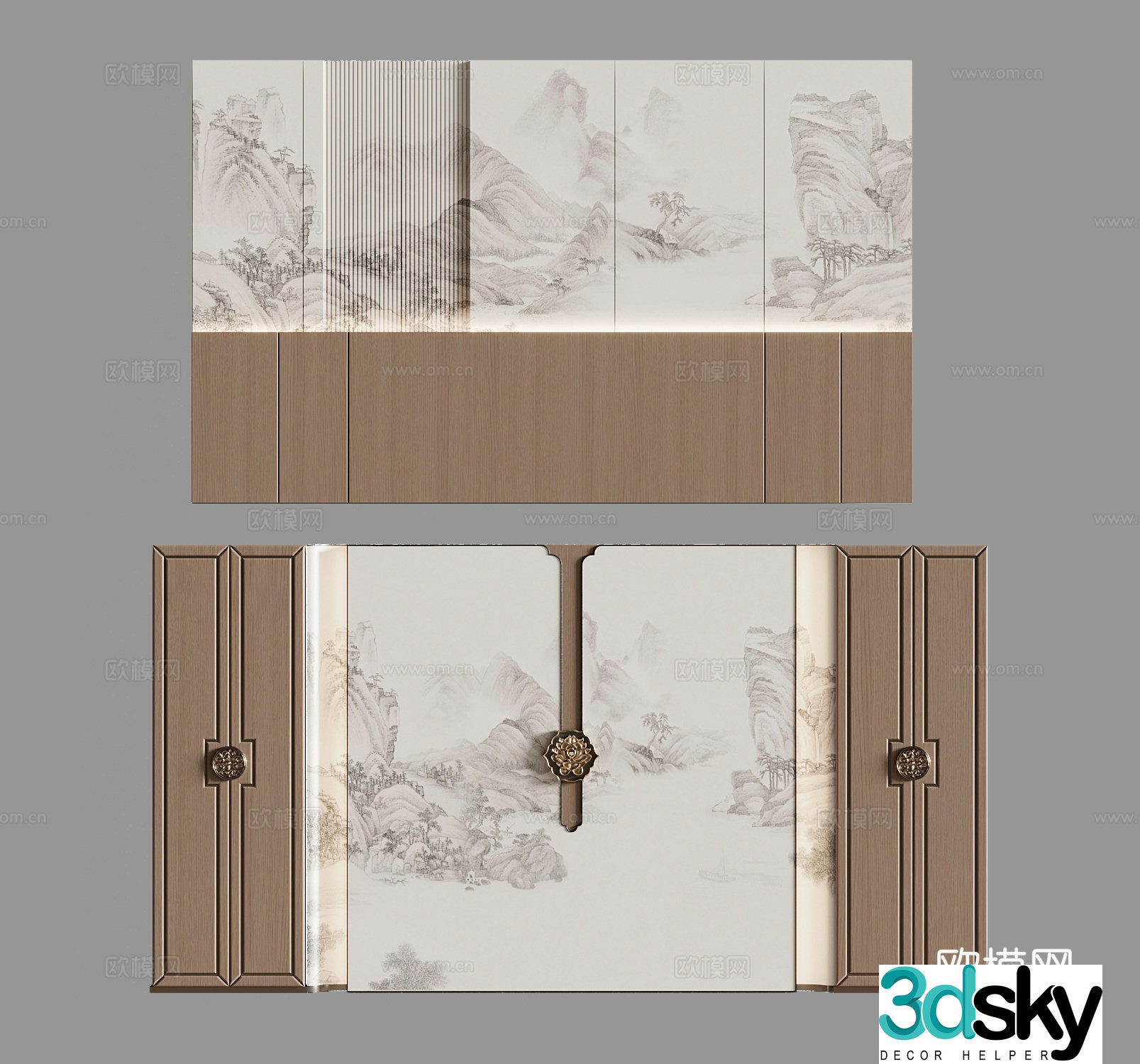 Background wall New Chinese style background wall 3d model
