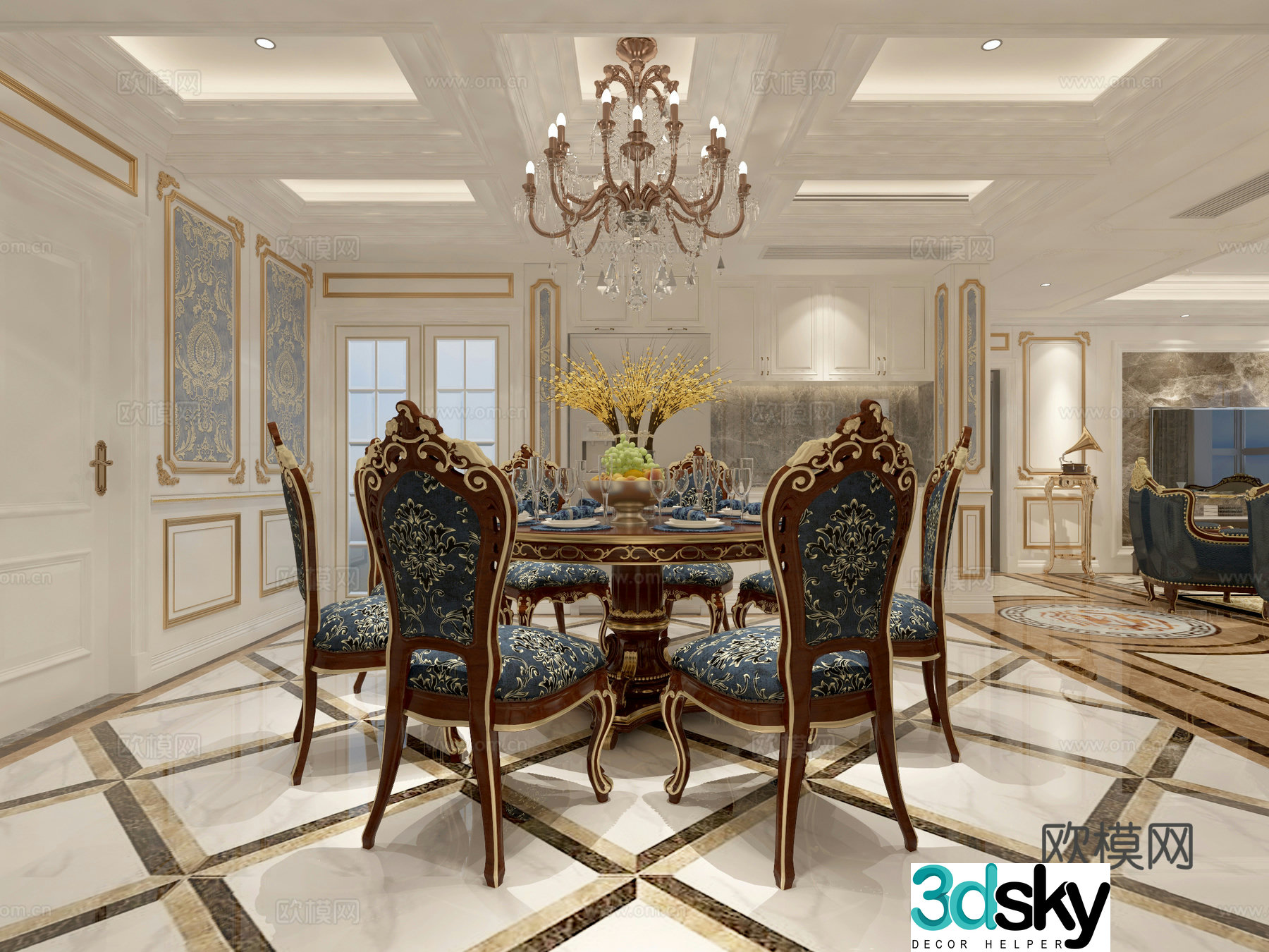 American living and dining room American sofa 3D model