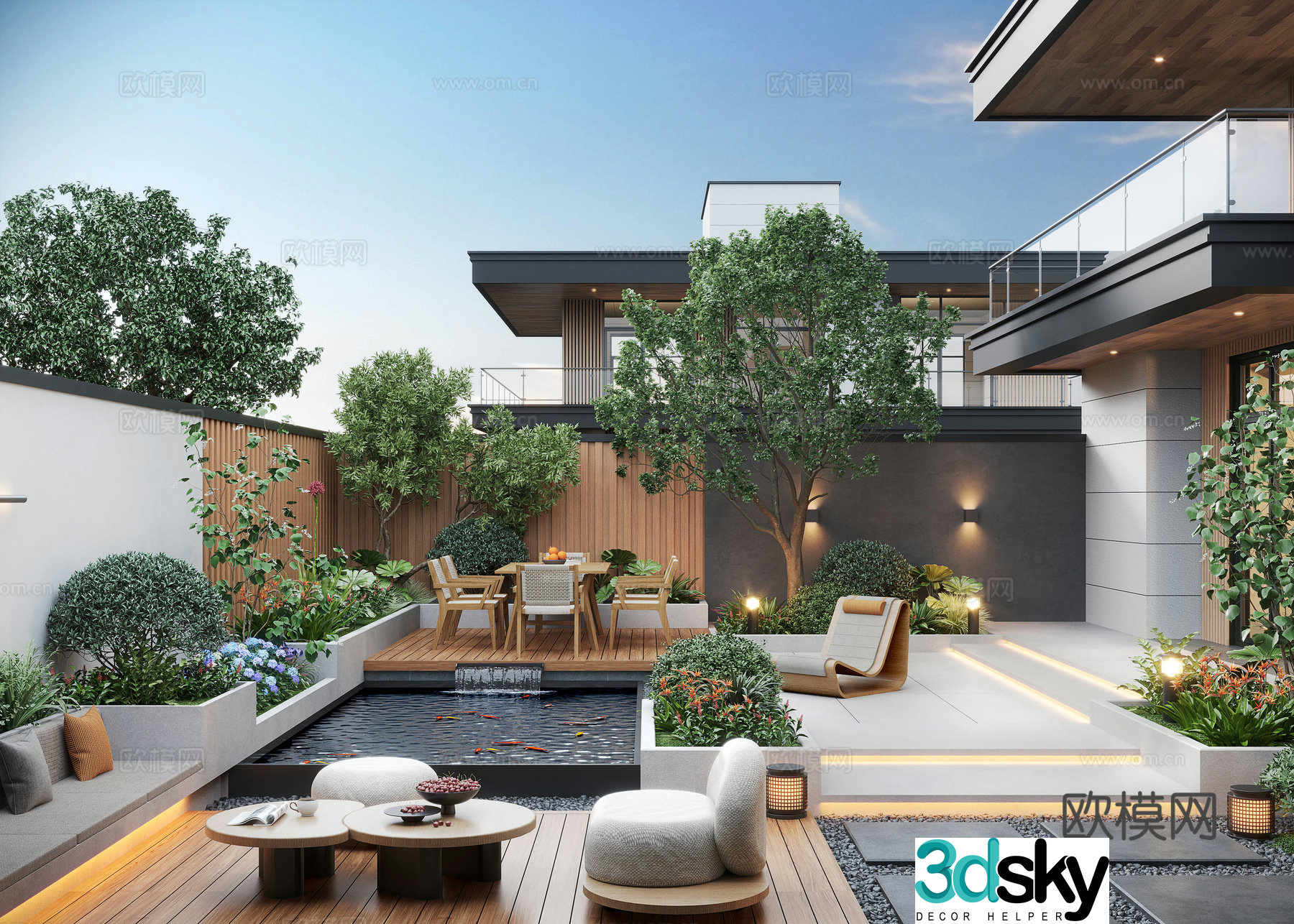 Modern courtyard landscape courtyard garden courtyard sketch outdoor lounge chair outdoor dining table courtyard 3d model