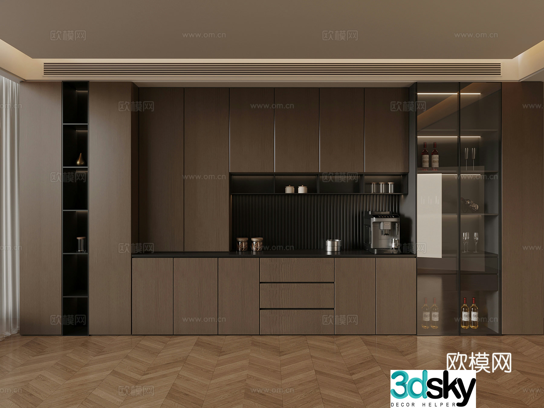 Italian minimalist wine cabinet wine bottle ornament 3D model