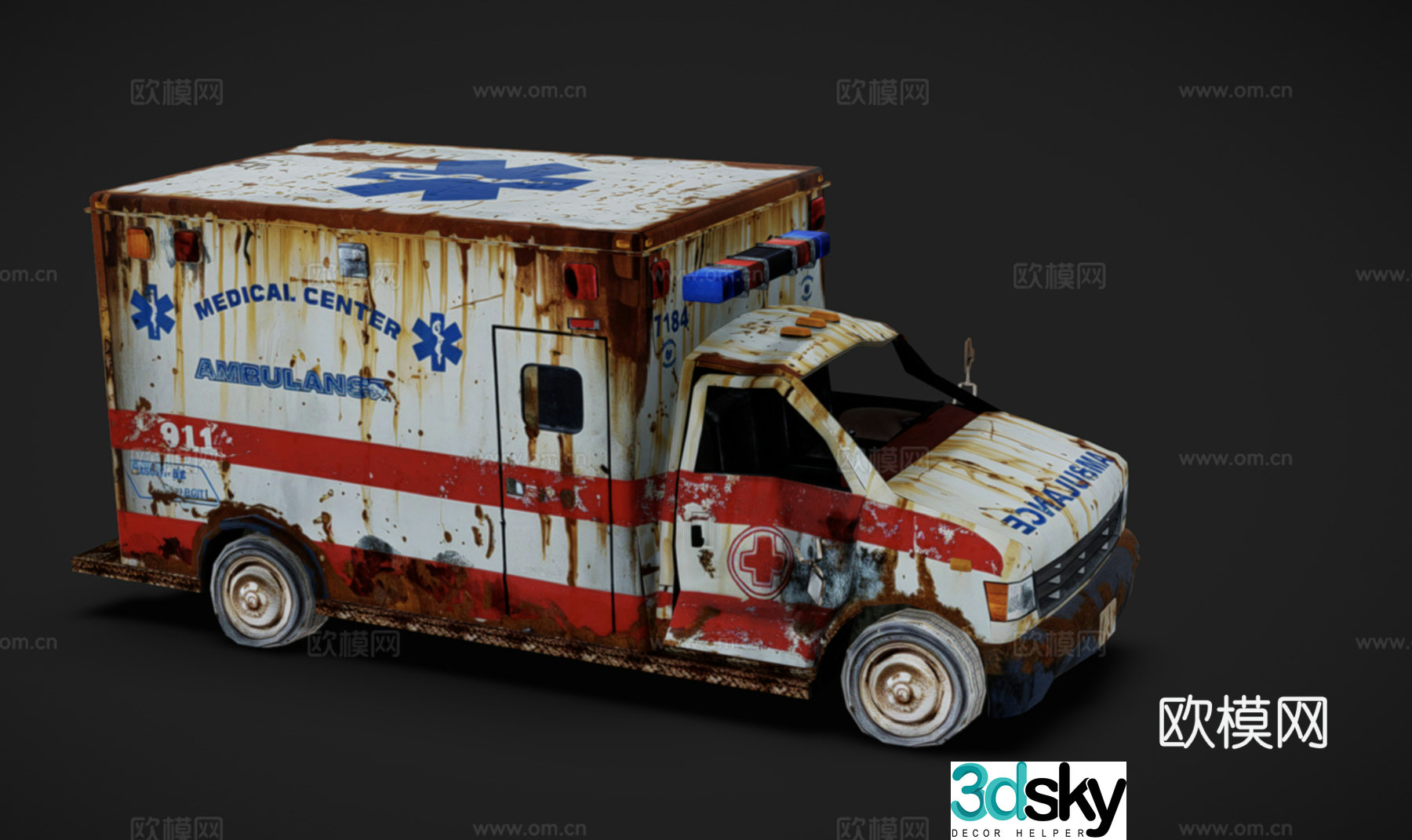 Battle damaged medical vehicle 3d model