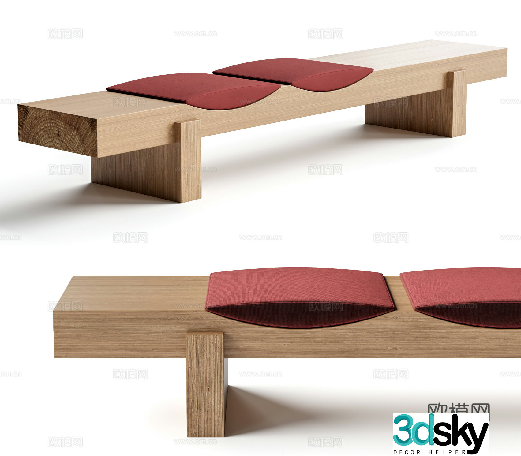 Log bench strip bench wooden bench dining side bench bench 3d model
