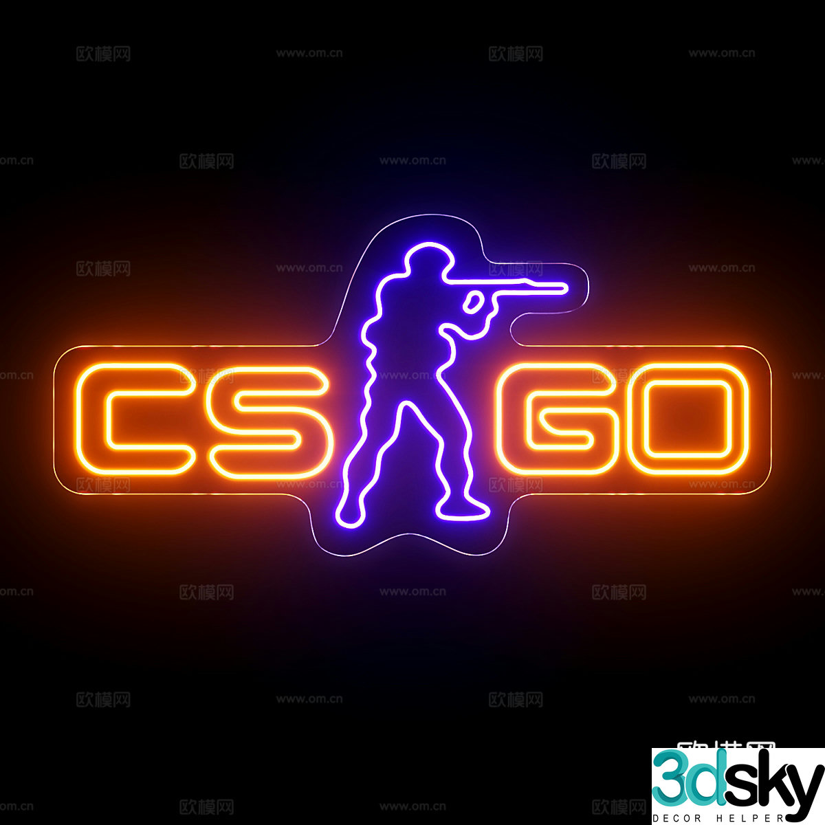 Modern CS Counter-Strike Neon Sign 3D Model