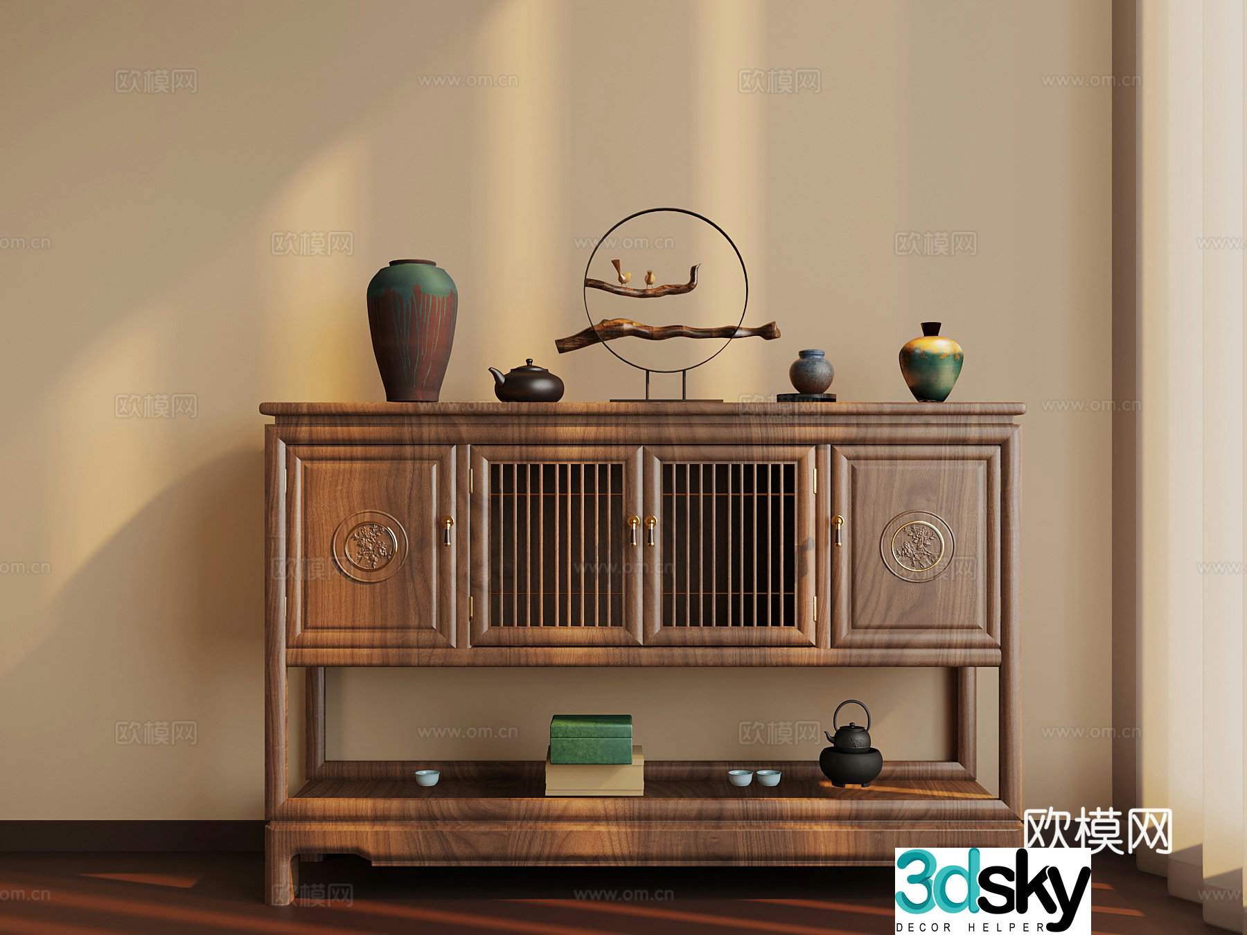 New Chinese side cabinet tea cabinet 3D model