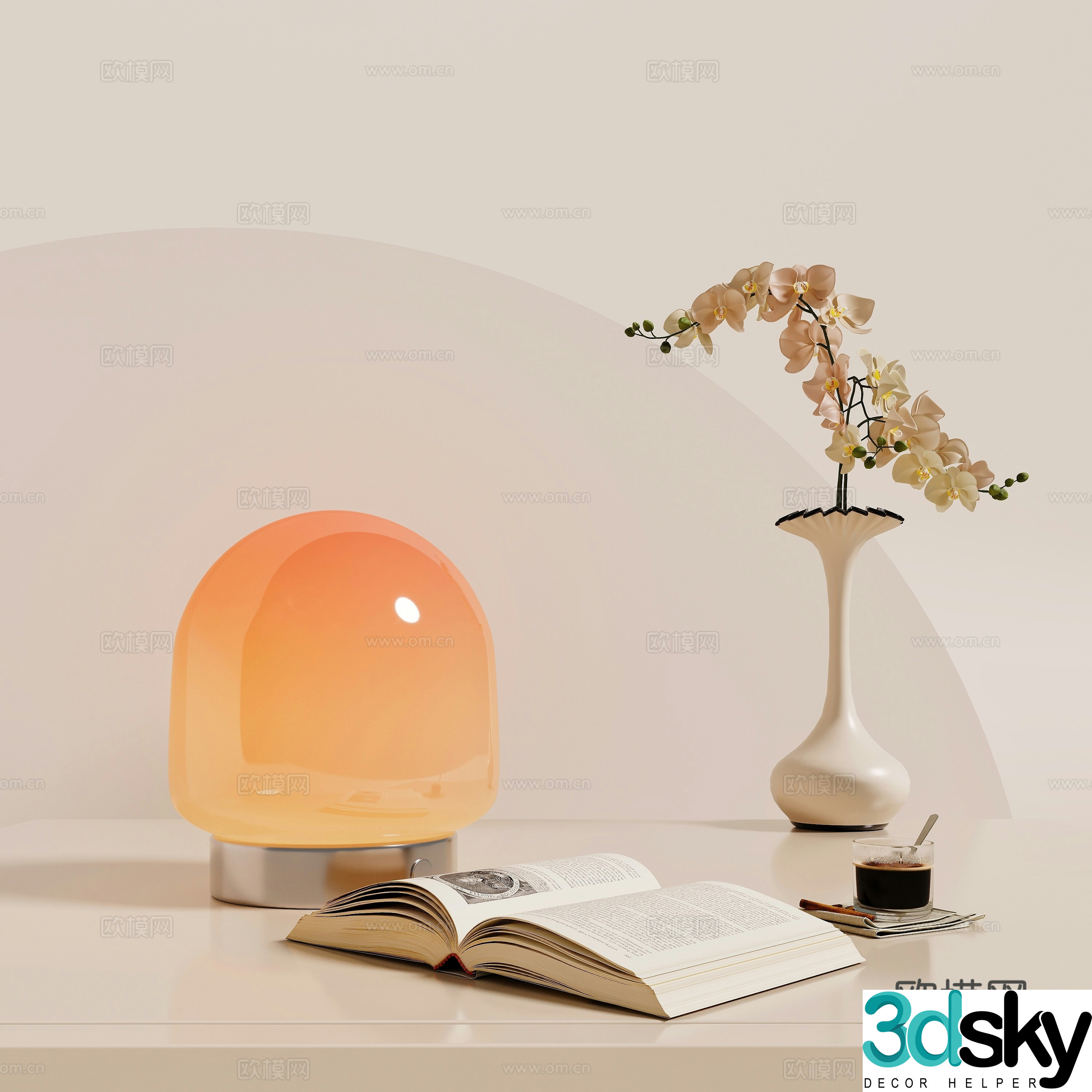 Cream medieval wind lamp 3d model