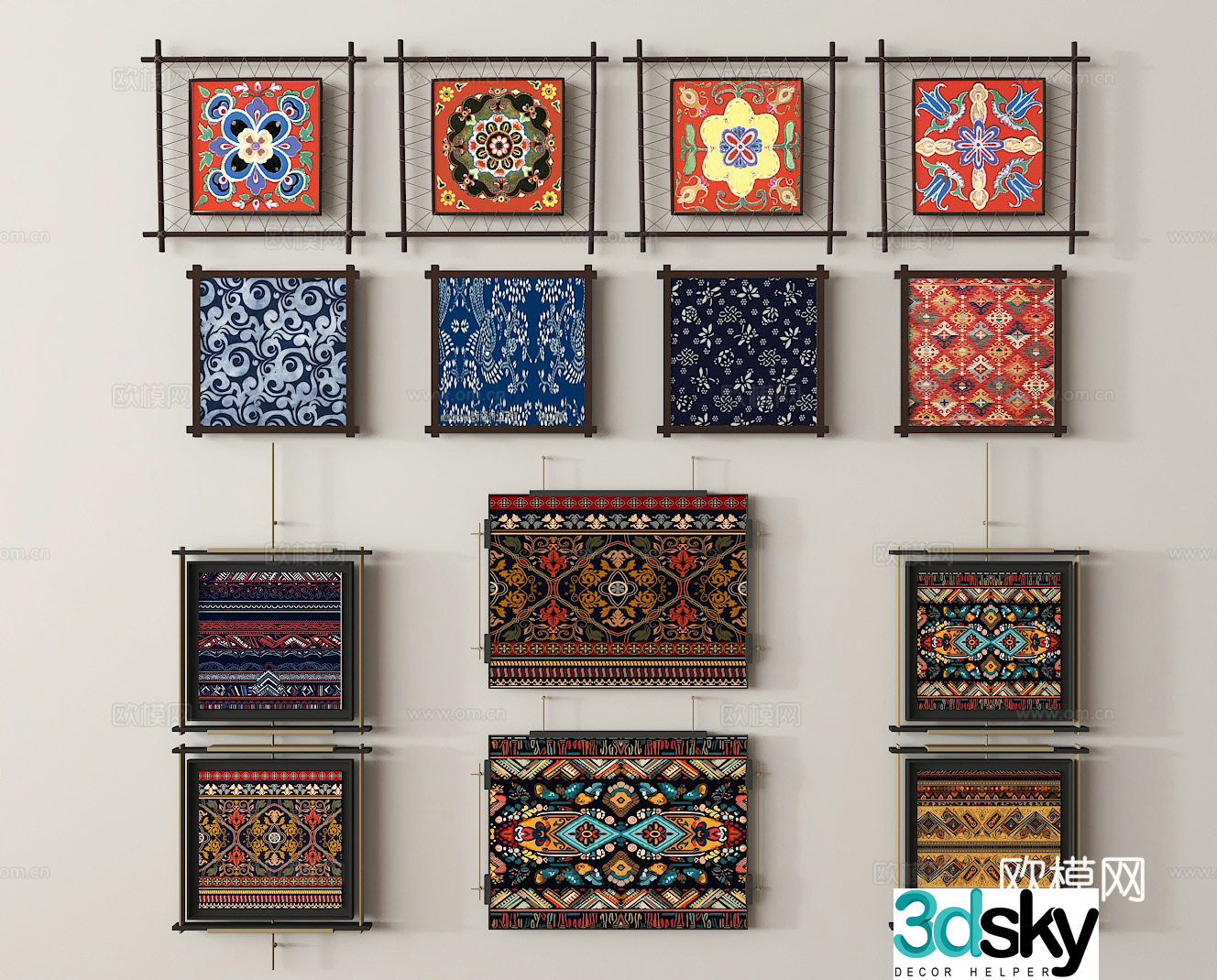 Traditional pattern art ethnic style decorative fabric handmade art painting curtain tapestries special hanging cloth 3D model
