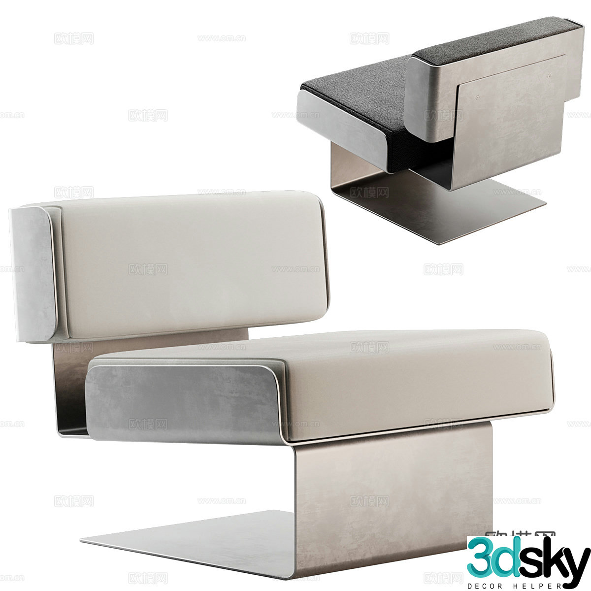 Modern Italian minimalist metal fabric sofa chair 3d model