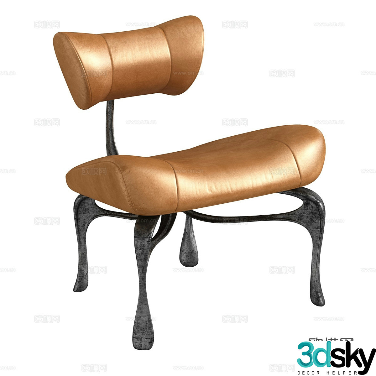 Modern Italian light luxury leather lounge chair 3d model