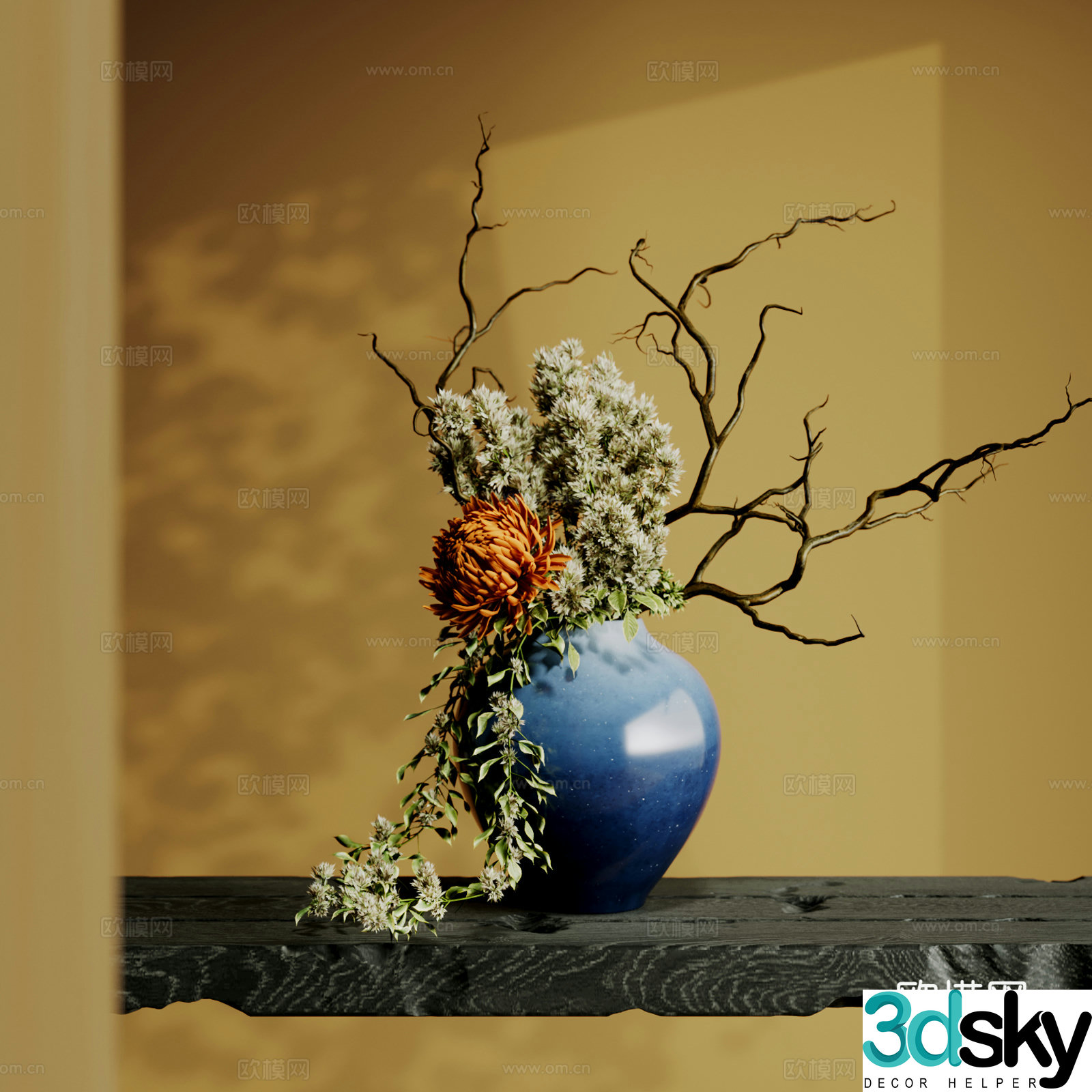 New Chinese style floral ornaments Song’s aesthetics Ceramic vase Art flower arrangement Bonsai pot 3D model
