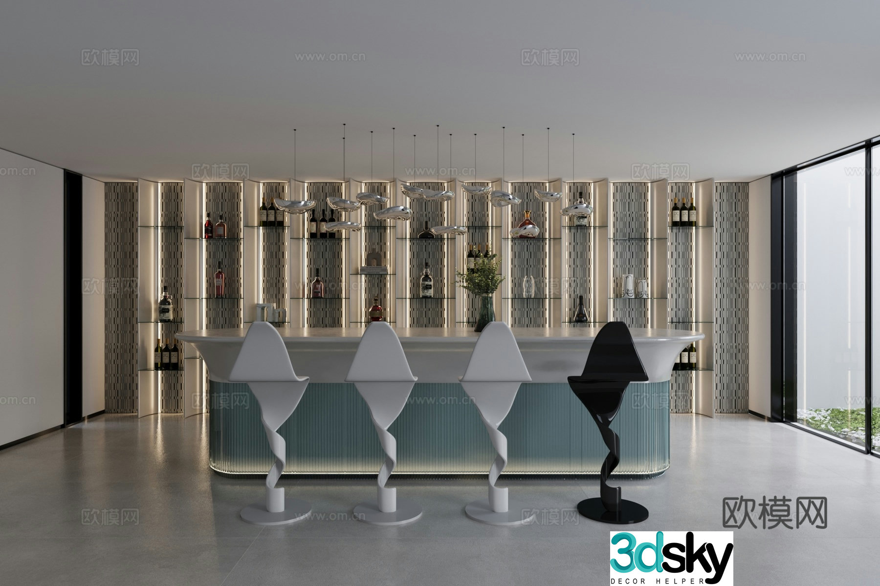 Modern light luxury wine cabinet bar 3D model