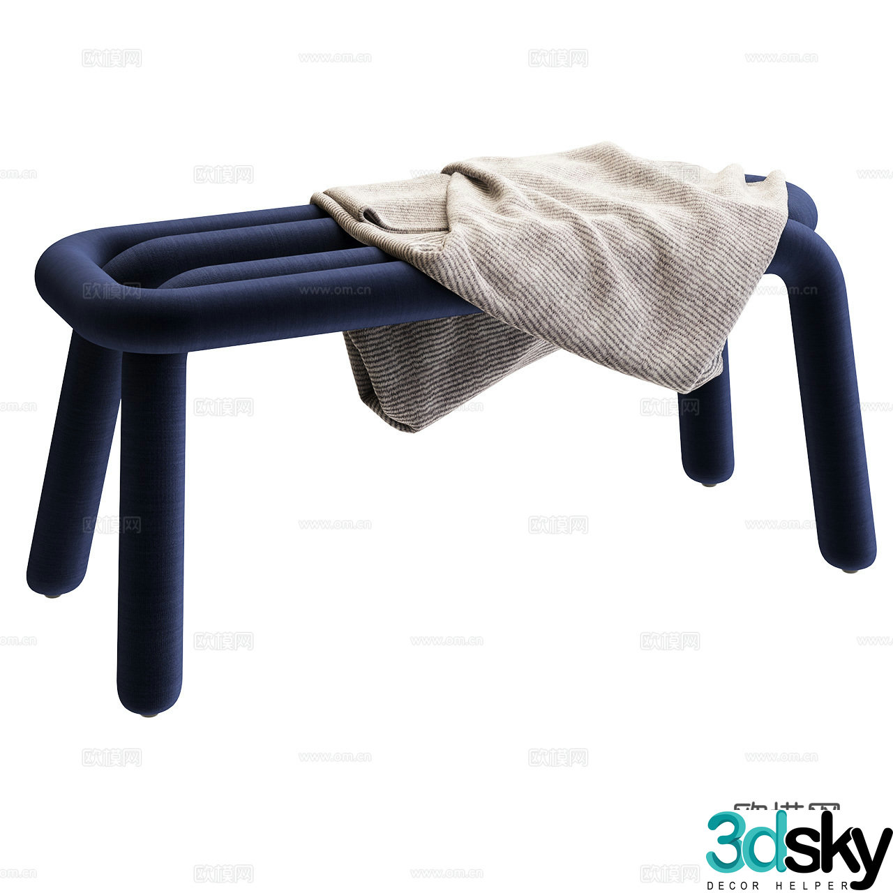 Moustache modern bench minimalist bench fabric bench sofa stool 3d model