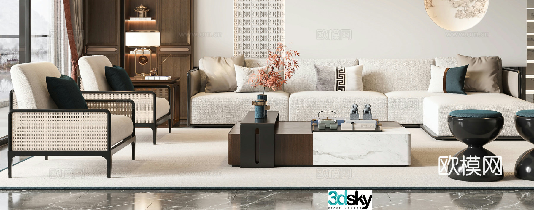 New Chinese sofa coffee table combination 3D model
