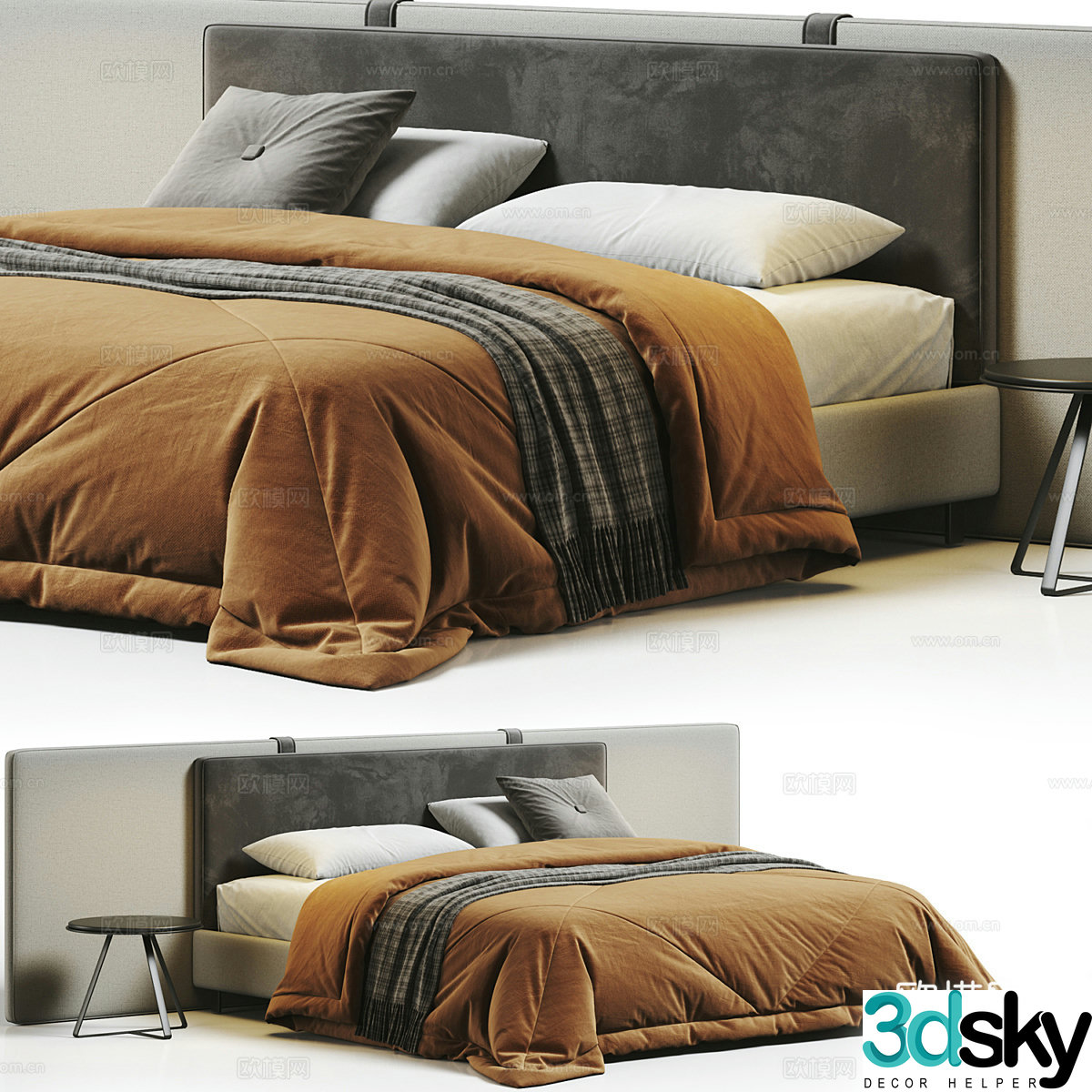 Modern Italian fabric double bed 3D model