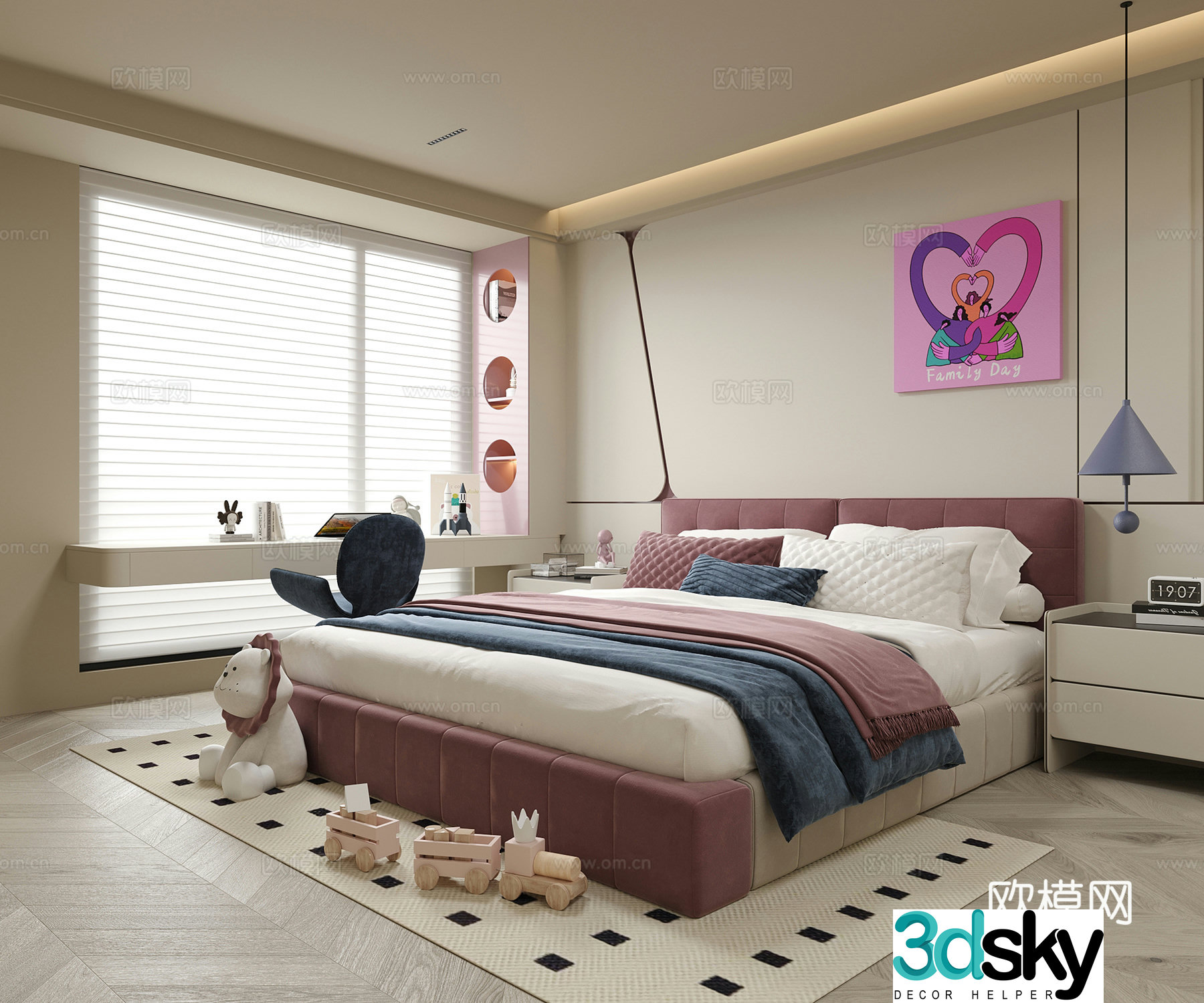 Modern girl room children’s room children’s bed children’s desk chair 3d model