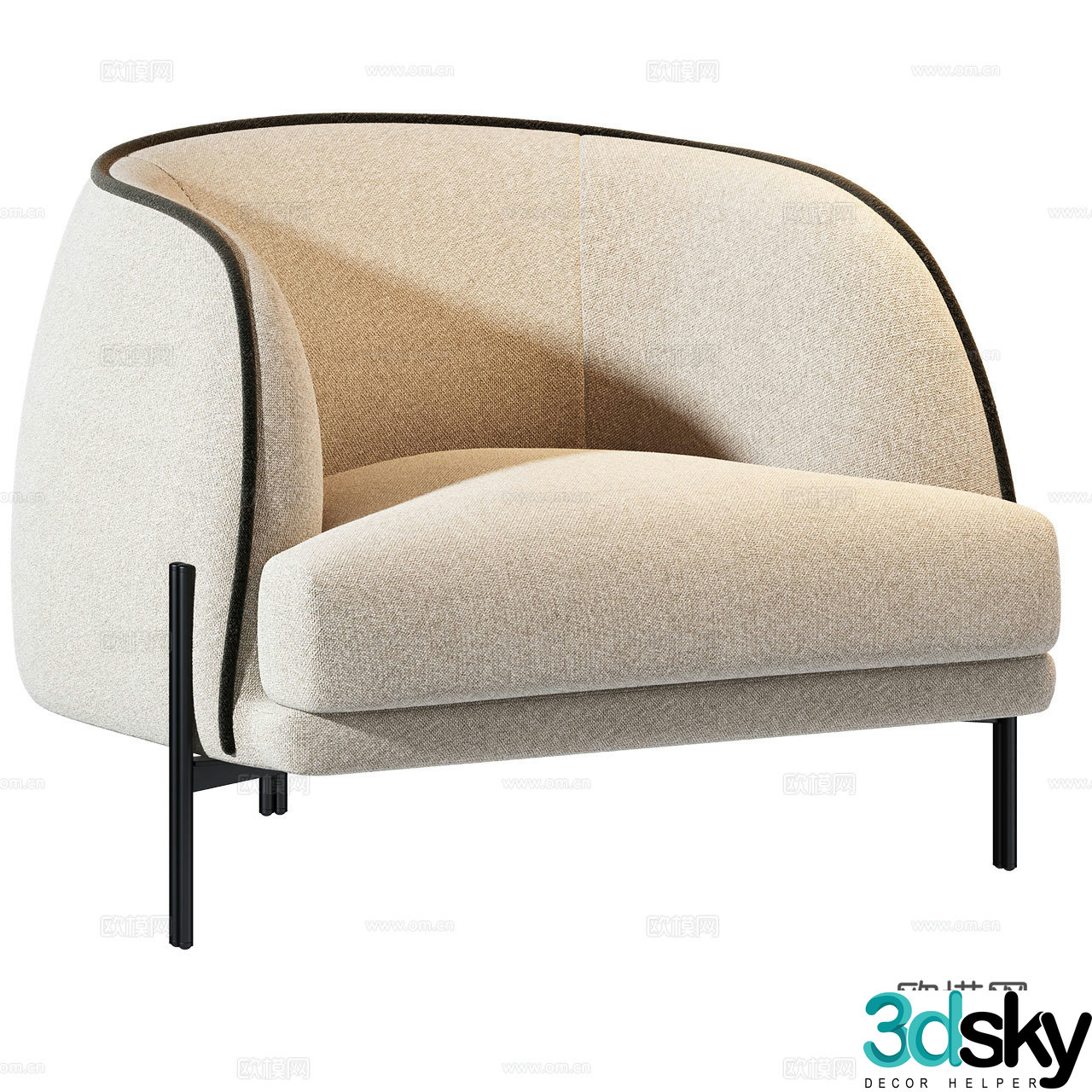Caillou modern leisure chair retro leisure chair new Chinese leisure chair sofa chair 3d model